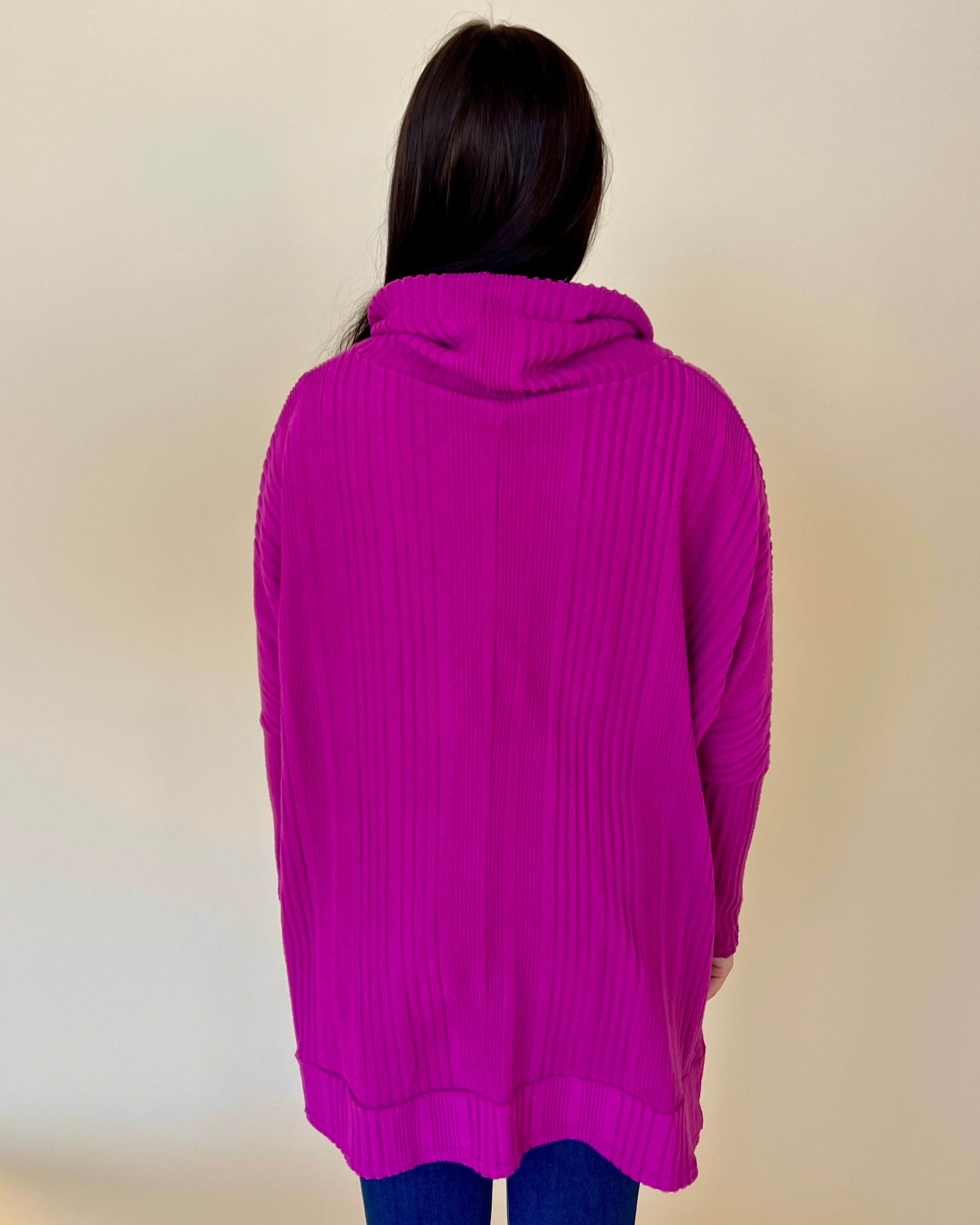 Thinking About You Magenta Ribbed Cowl Neck Knit Top-Shop-Womens-Boutique-Clothing
