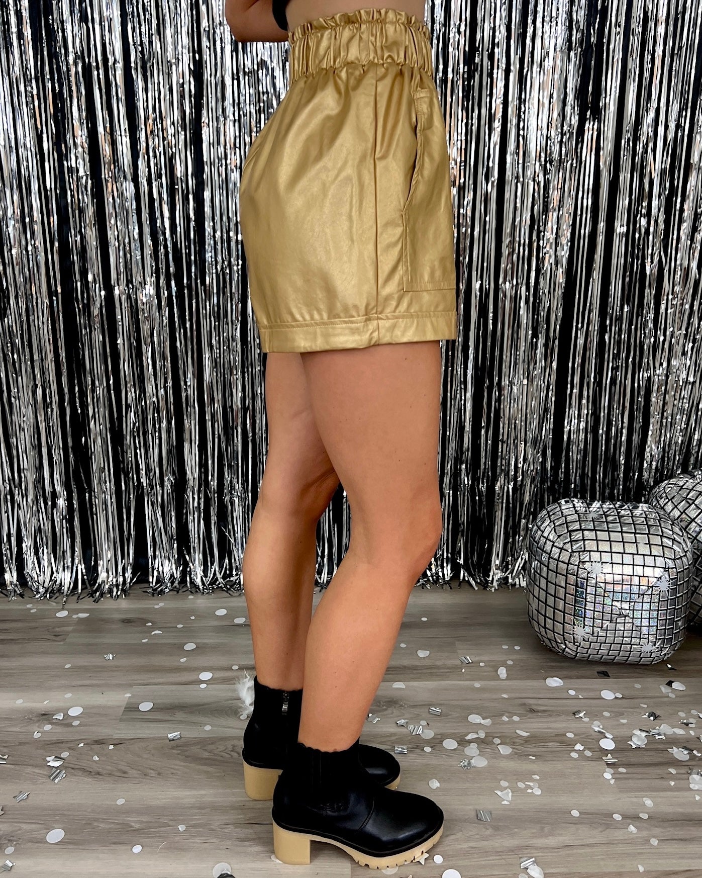 Keep Going Gold Faux Leather Paper Bag Shorts-Shop-Womens-Boutique-Clothing