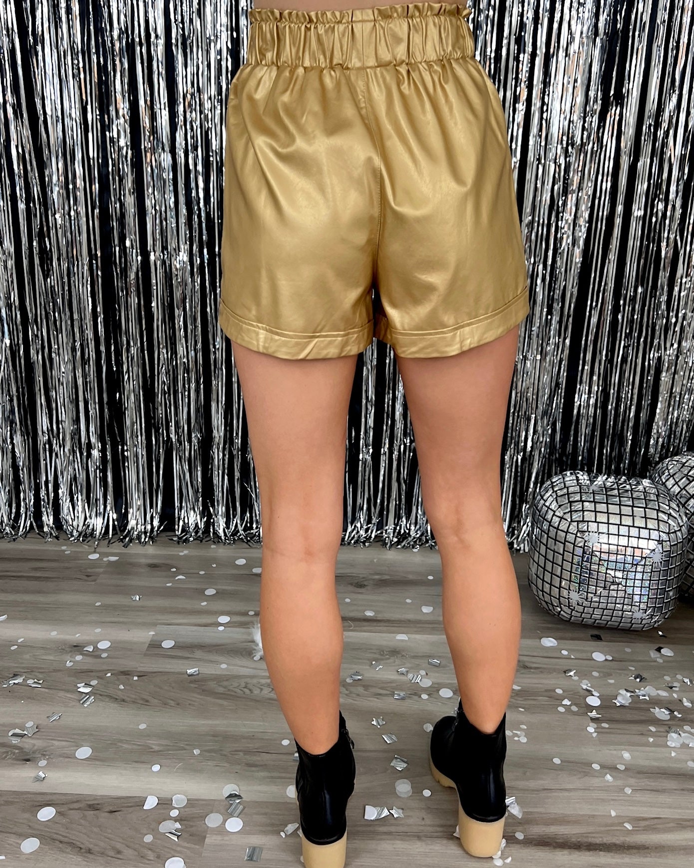 Keep Going Gold Faux Leather Paper Bag Shorts-Shop-Womens-Boutique-Clothing