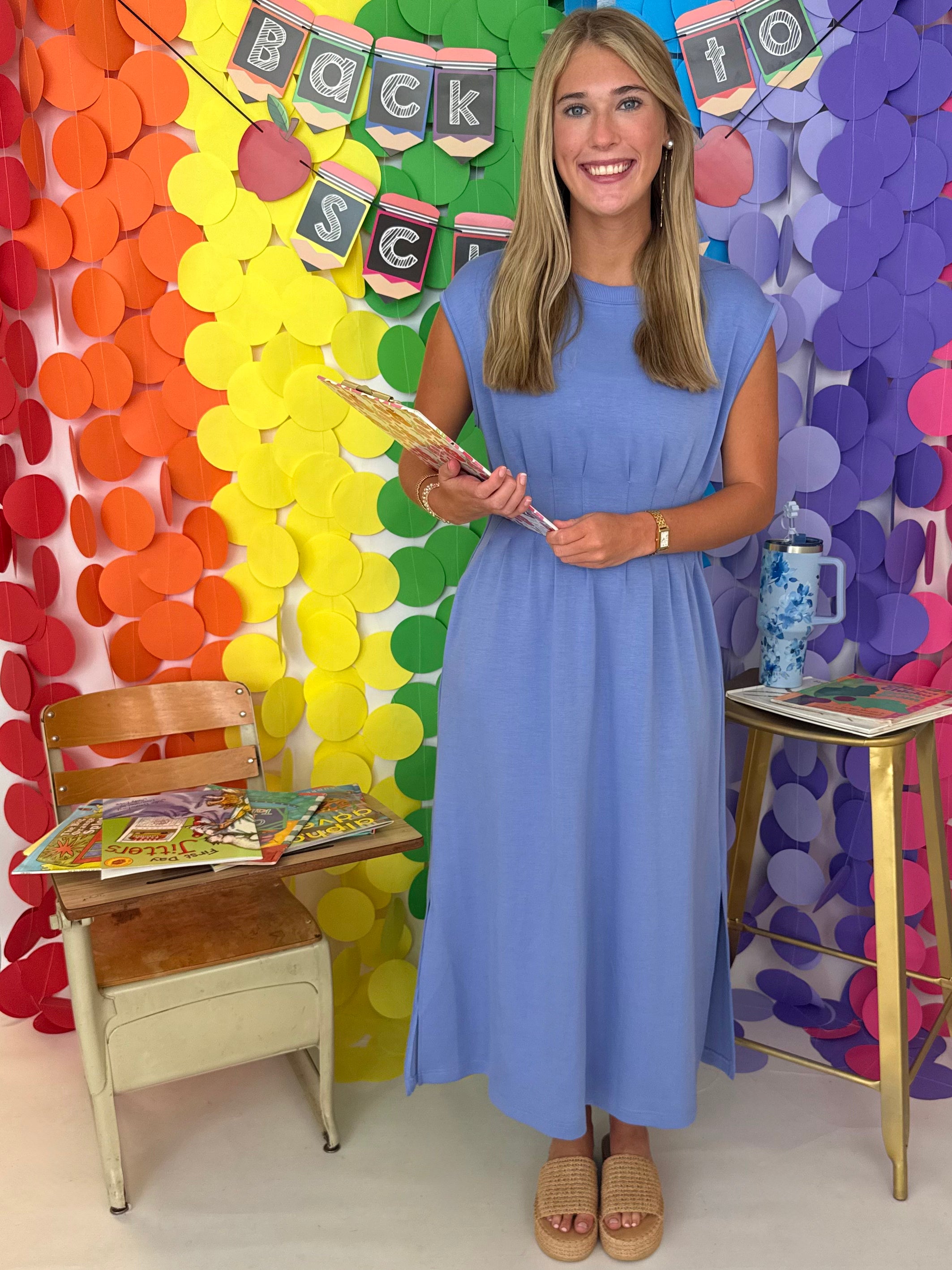 Cherished Moments Chambray Pintuck Midi Dress-Shop-Womens-Boutique-Clothing