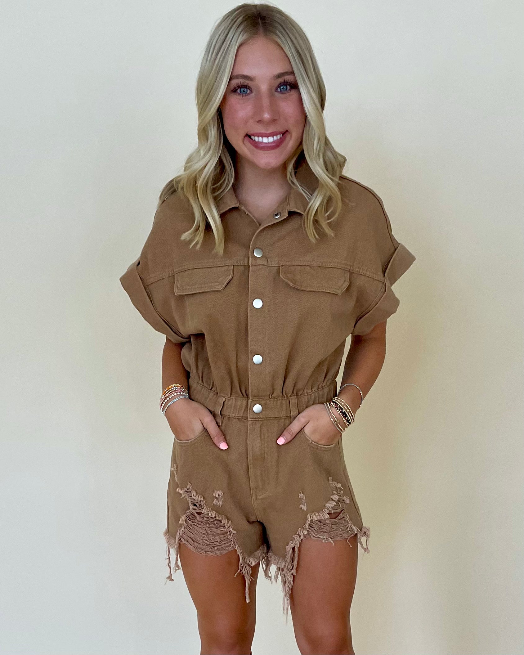 Way Around Cafe Latte Denim Romper-Shop-Womens-Boutique-Clothing