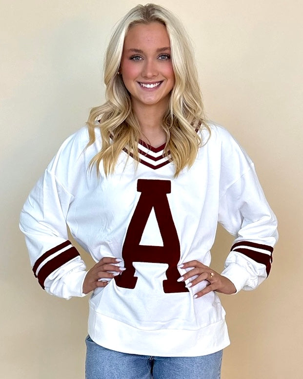 Tailgate White Red Varsity Pullover-Shop-Womens-Boutique-Clothing