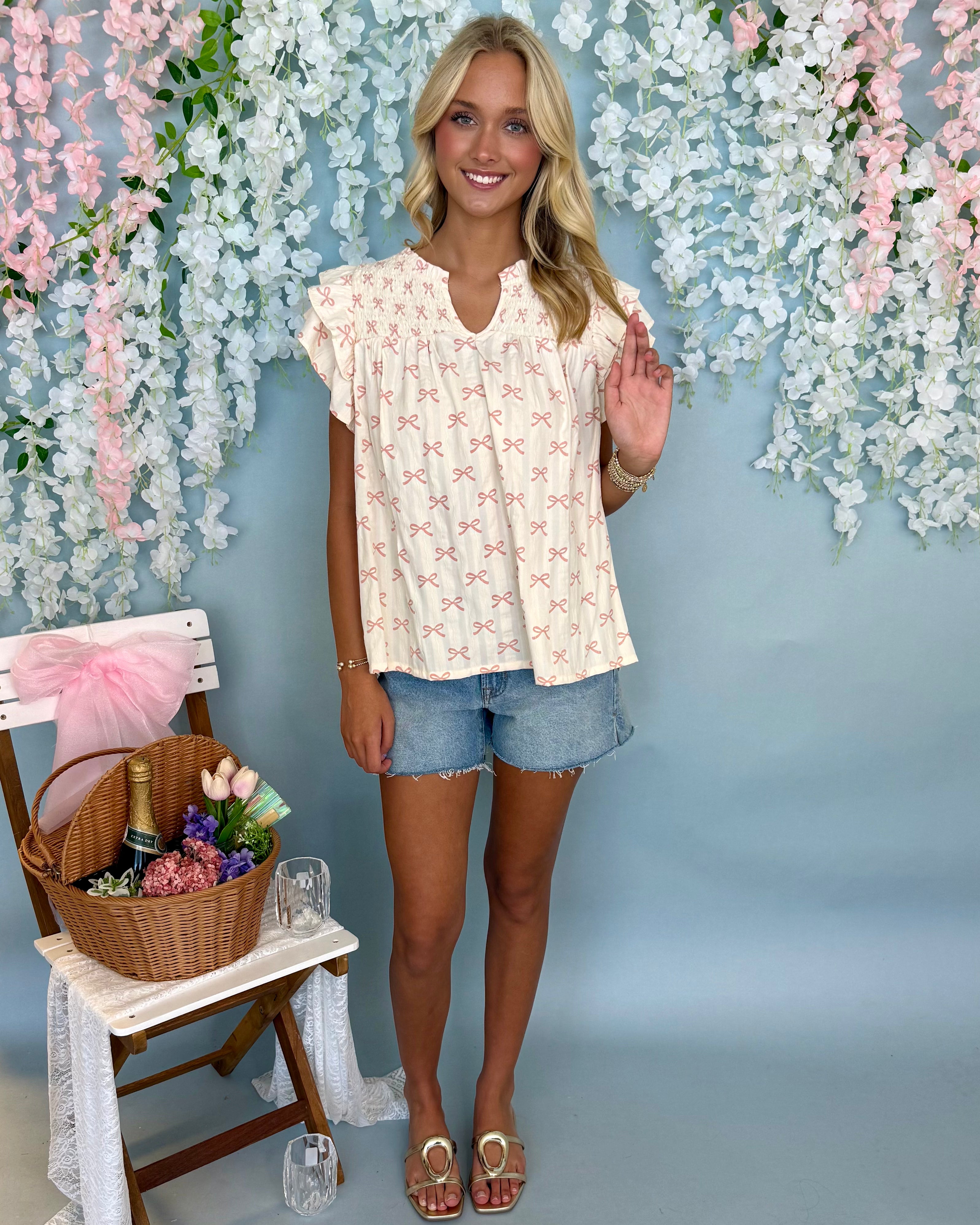 Sweet Melody Pink/Cream Ribbon Smocked Top-Shop-Womens-Boutique-Clothing