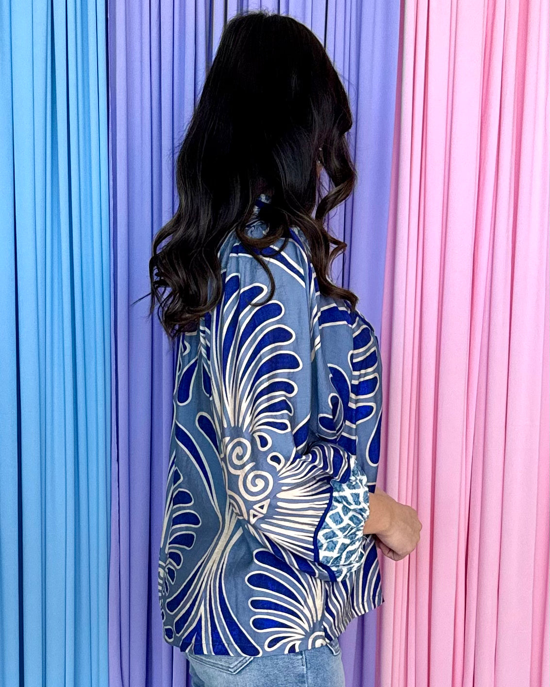 Petal Posh Blue Balloon Sleeve Top-Shop-Womens-Boutique-Clothing