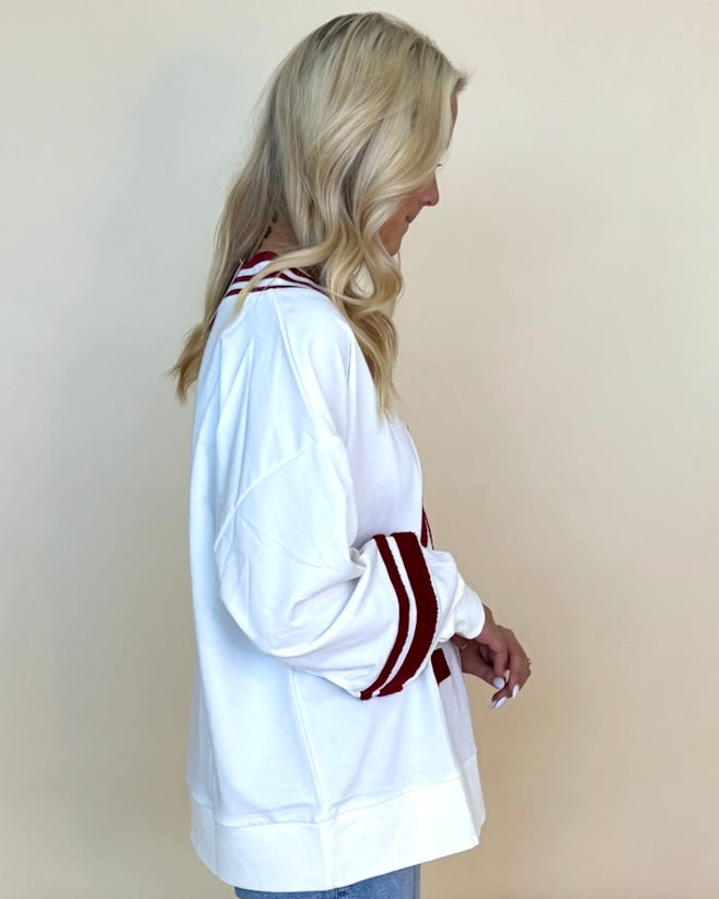 Tailgate White Red Varsity Pullover-Shop-Womens-Boutique-Clothing