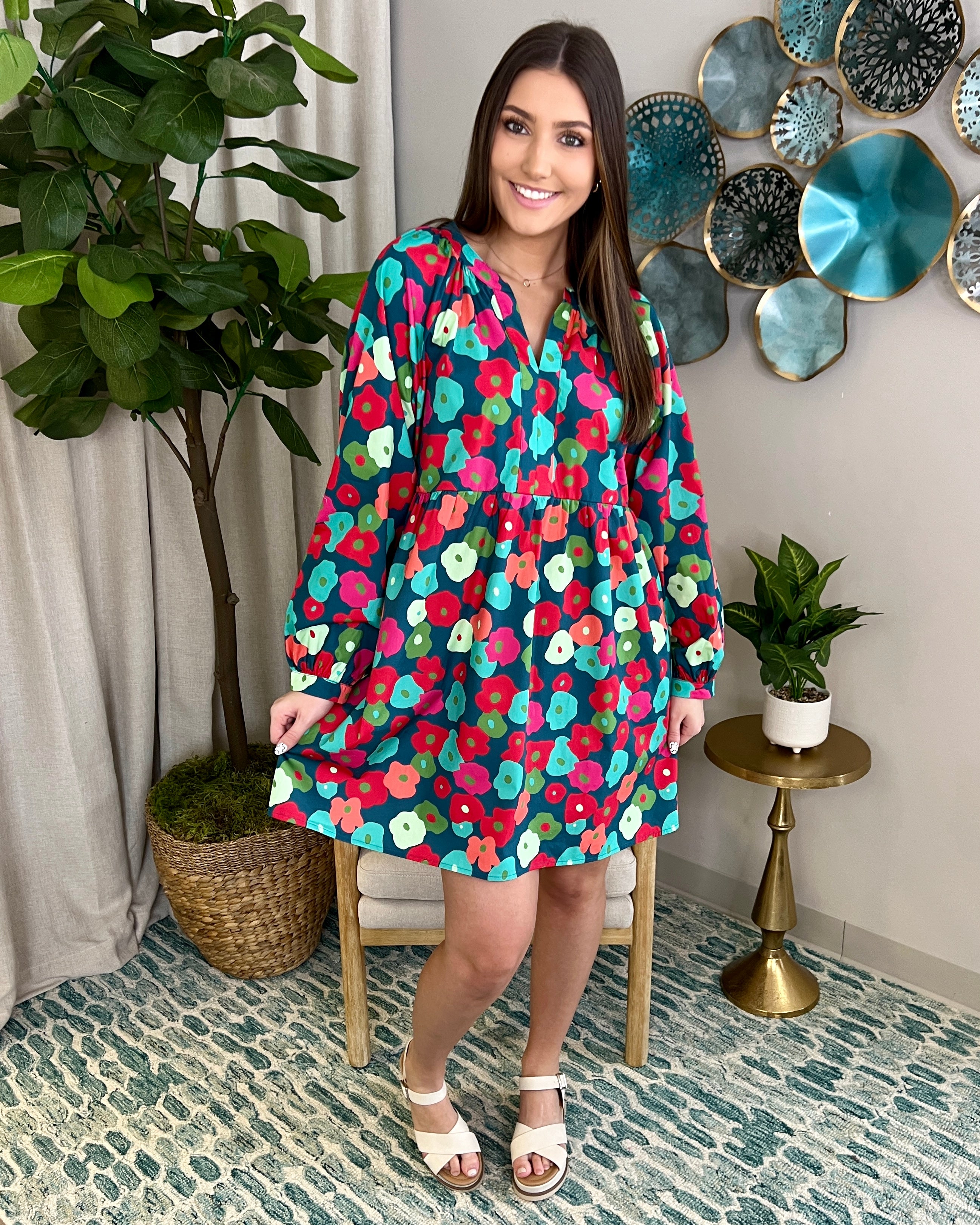 Teal Plus Size Floral Dresses Spring