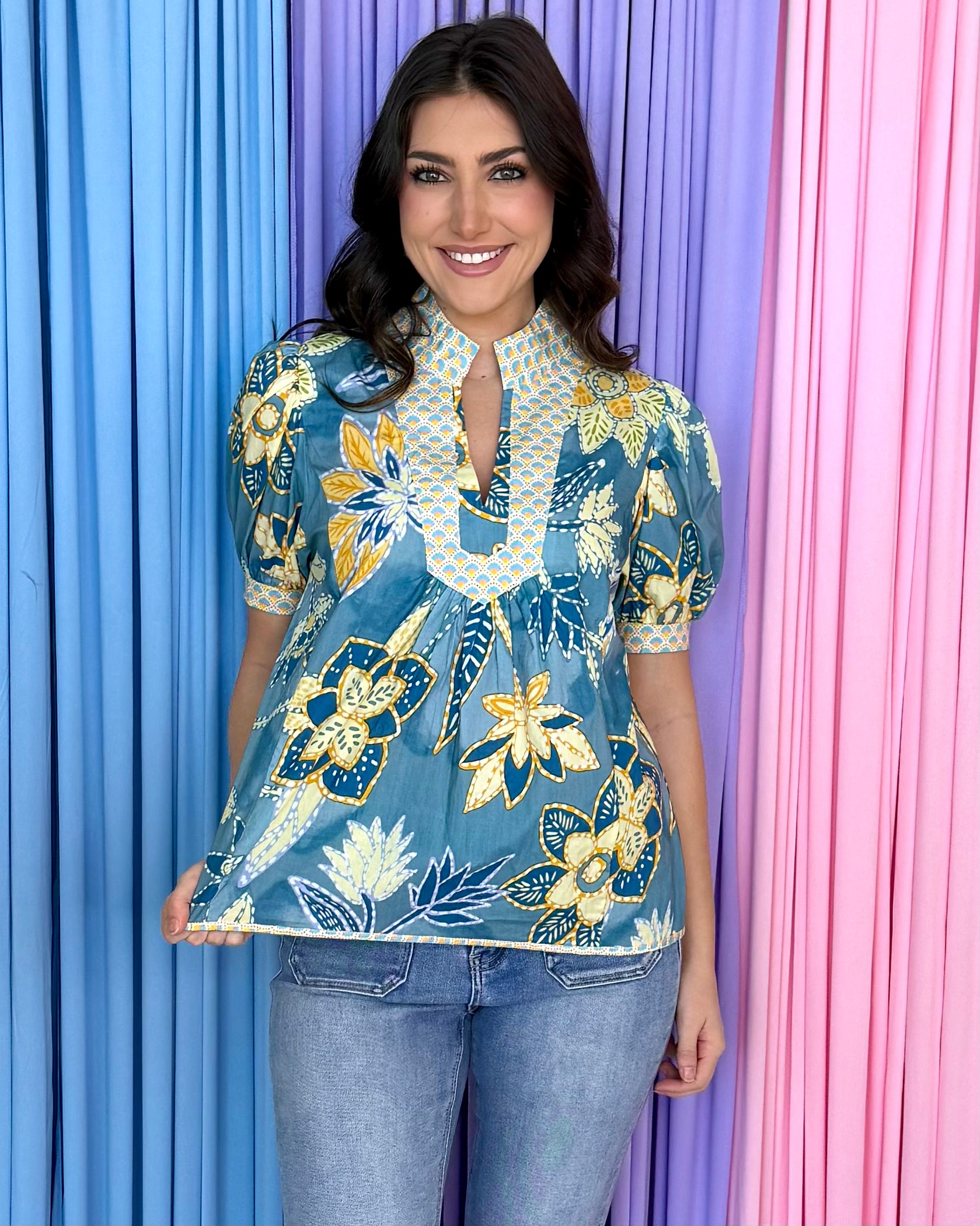 All The Love Lagoon Mix Abstract Print Top-Shop-Womens-Boutique-Clothing