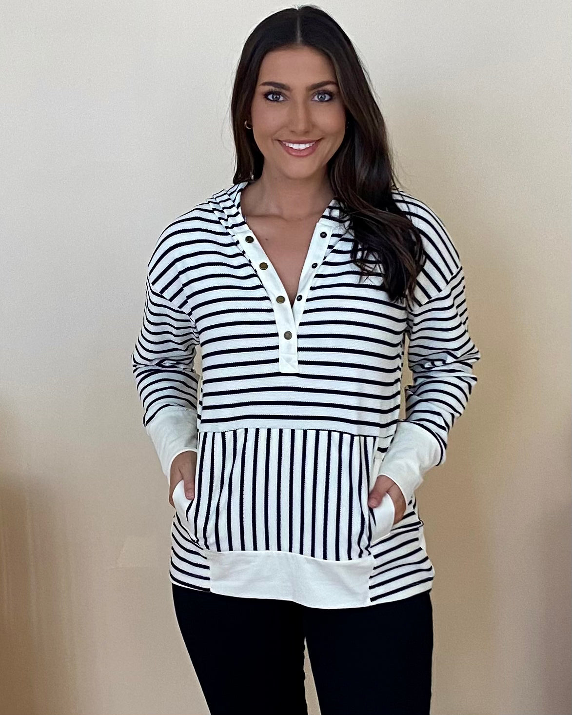 In The Mix Ivory Striped Hoodie-Shop-Womens-Boutique-Clothing