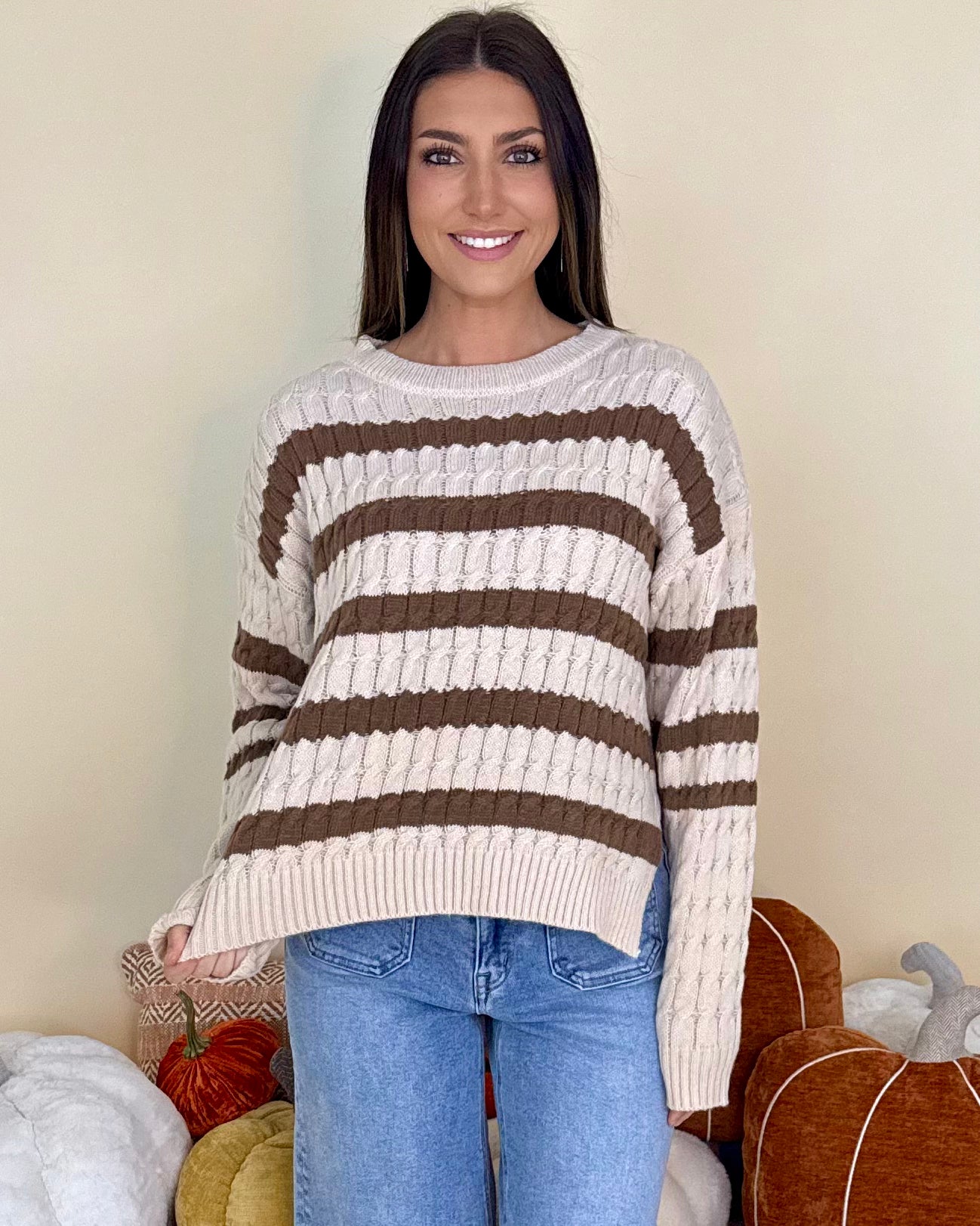 Get Back Oatmeal/Mocha Cable Knit Sweater-Shop-Womens-Boutique-Clothing