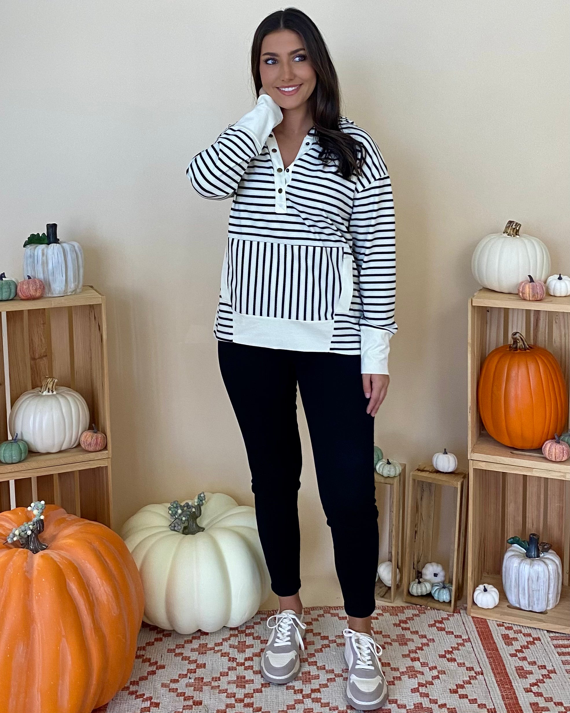 In The Mix Ivory Striped Hoodie-Shop-Womens-Boutique-Clothing