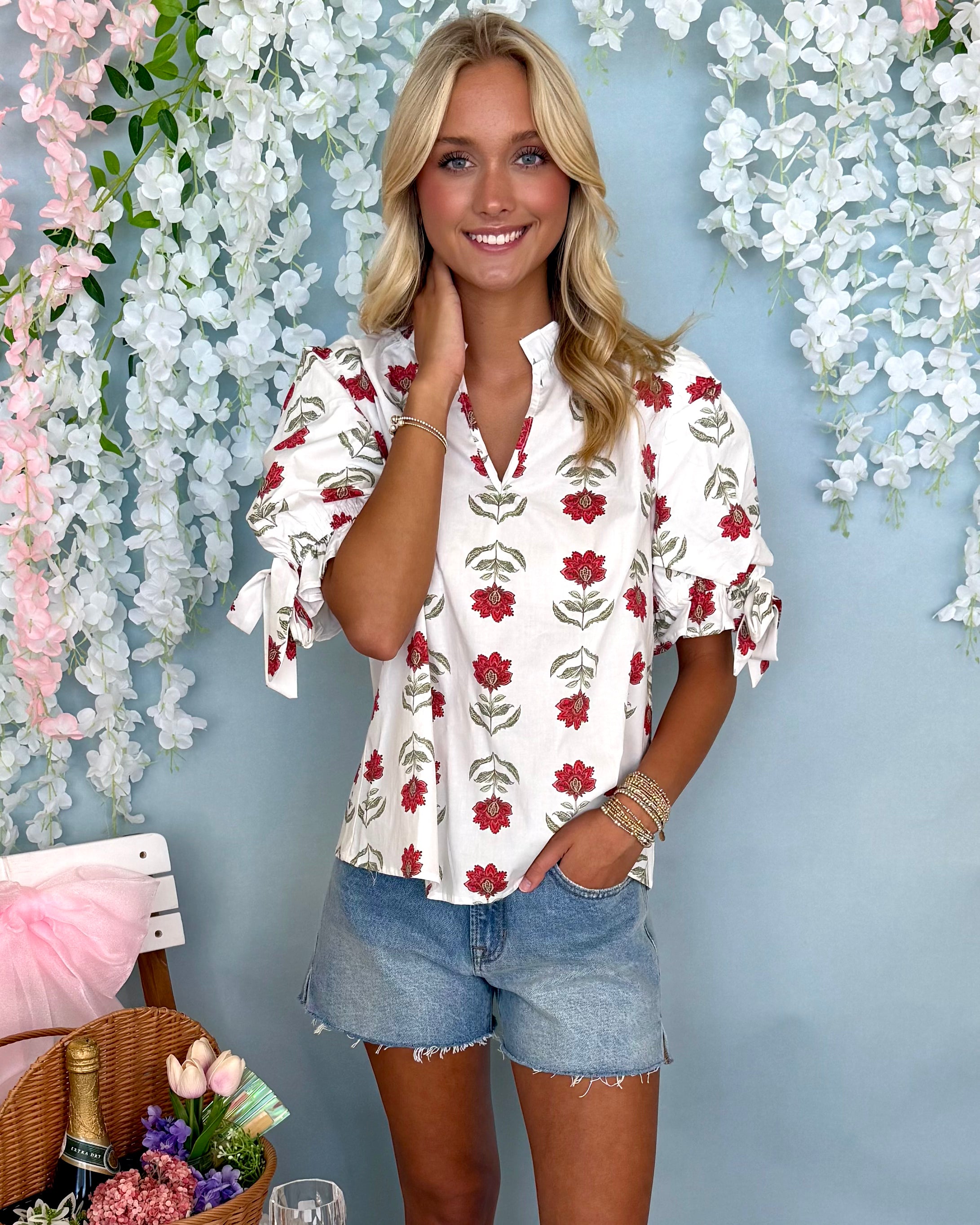 Just For Kicks Off White Floral Tie Top-Shop-Womens-Boutique-Clothing
