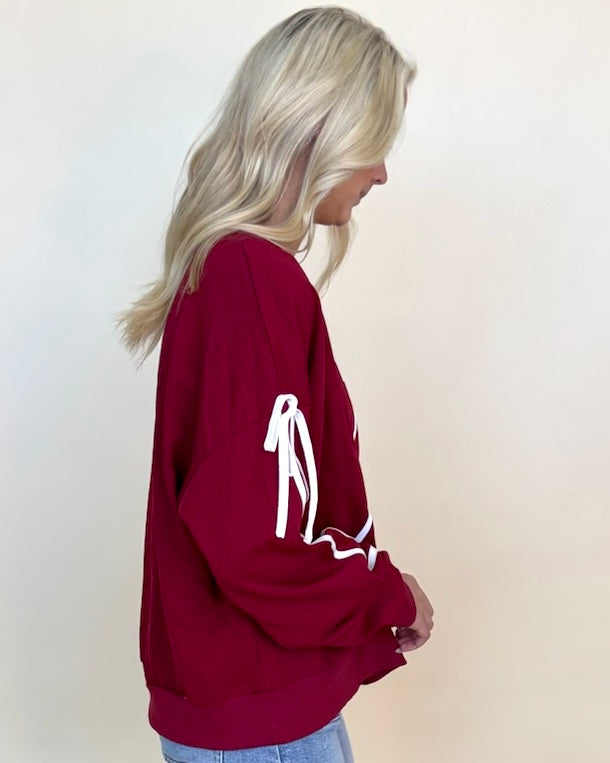 Tailgating Dk Red Varsity ¨A¨ Ribbon Sweatshirt-Shop-Womens-Boutique-Clothing