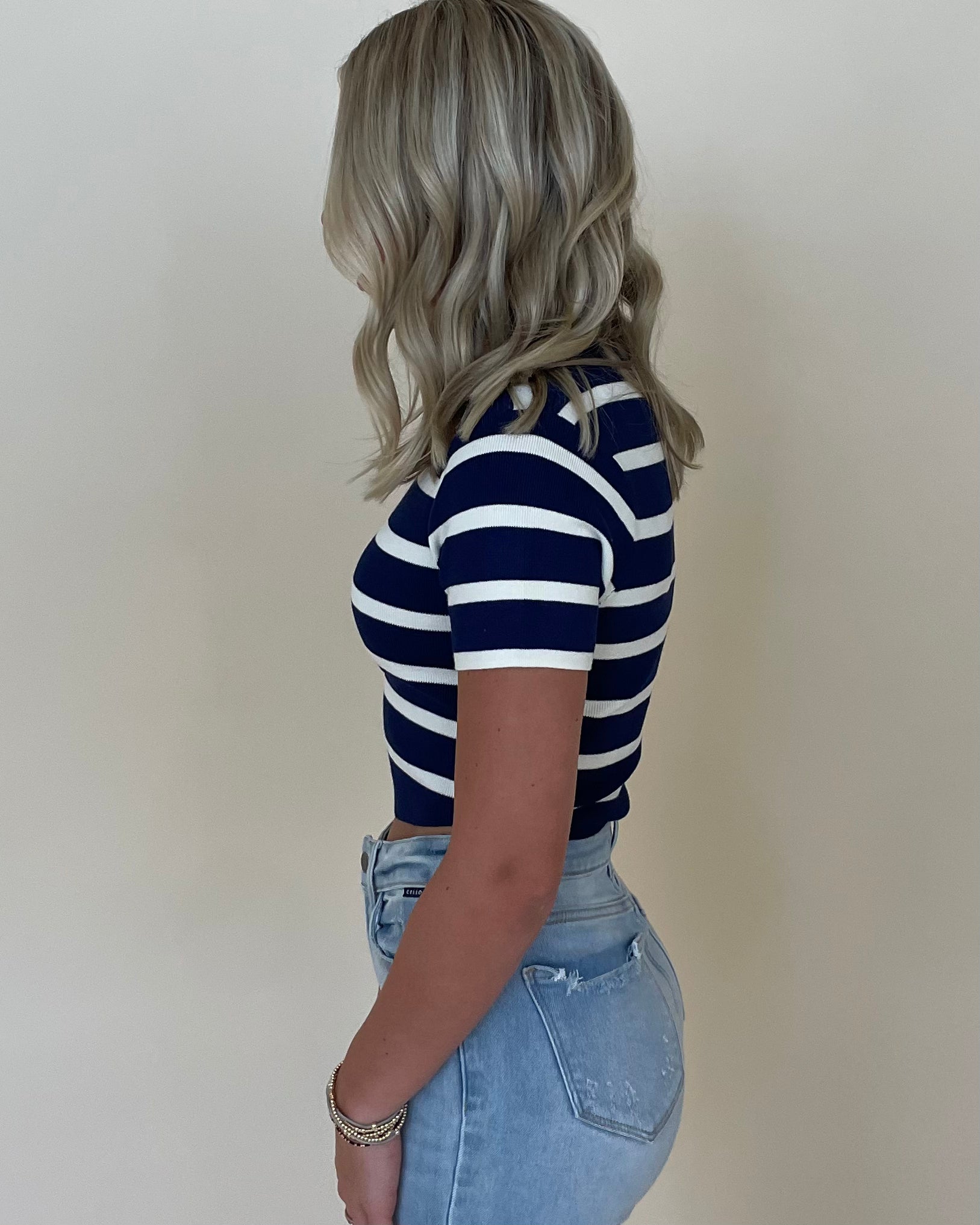 First Pick Navy-Cream Striped Top-Shop-Womens-Boutique-Clothing