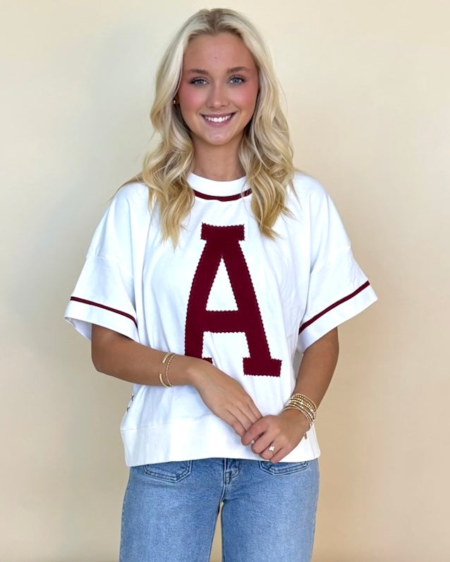Gameday White Dk Red A Stitch Sweater-Shop-Womens-Boutique-Clothing