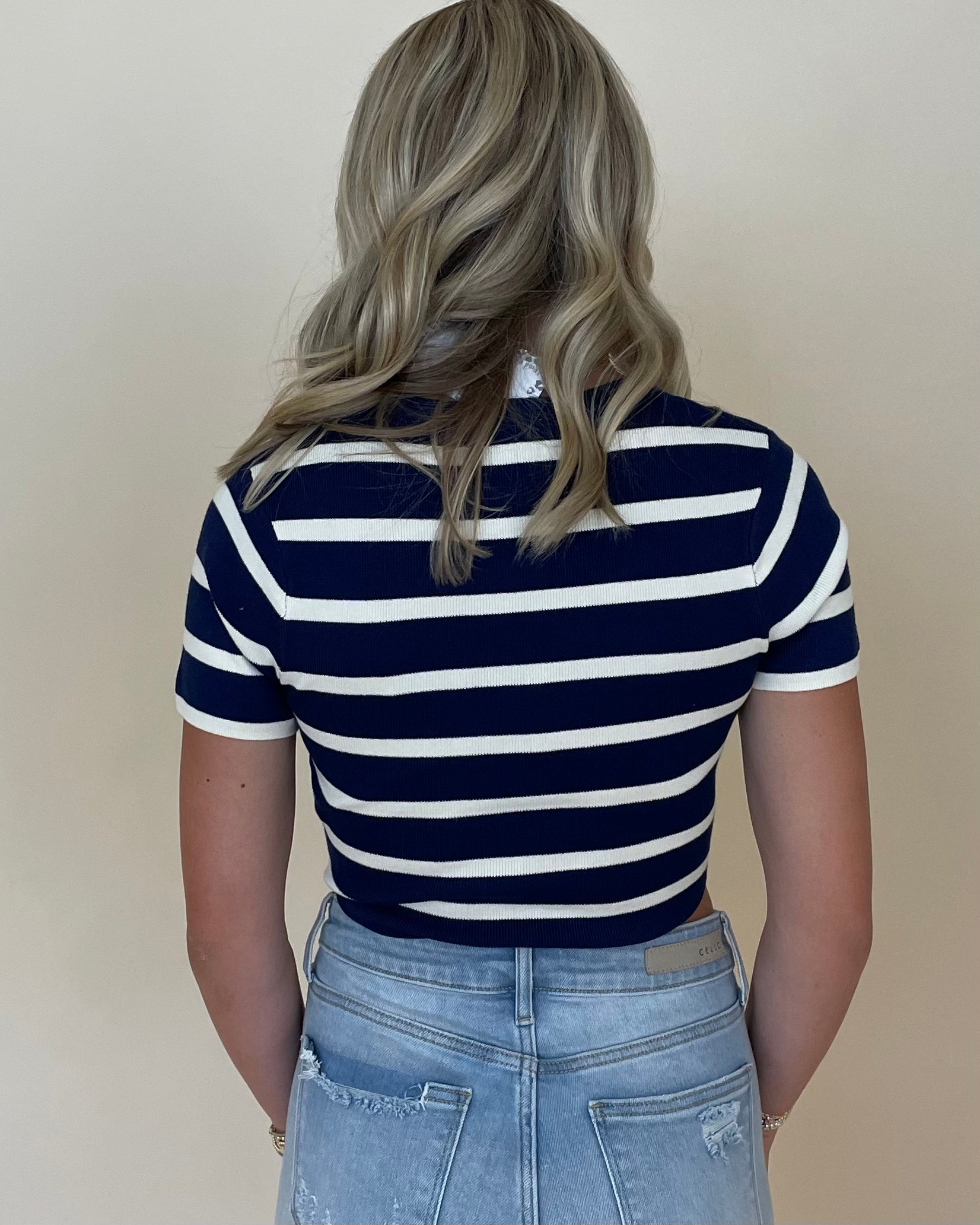 First Pick Navy-Cream Striped Top-Shop-Womens-Boutique-Clothing