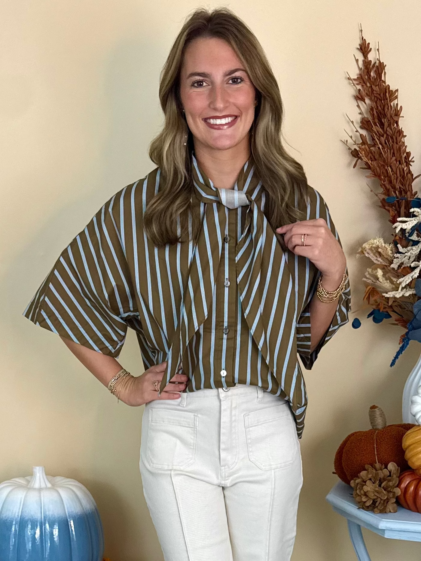For Keeps Mocha Striped Front Tie Top-Shop-Womens-Boutique-Clothing