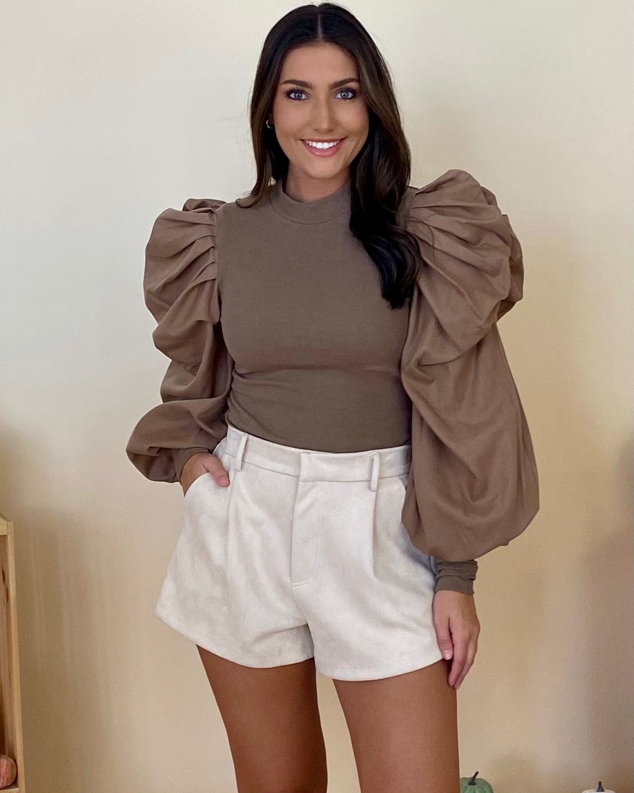 Only Choice Mocha Puff Sleeve Top-Shop-Womens-Boutique-Clothing