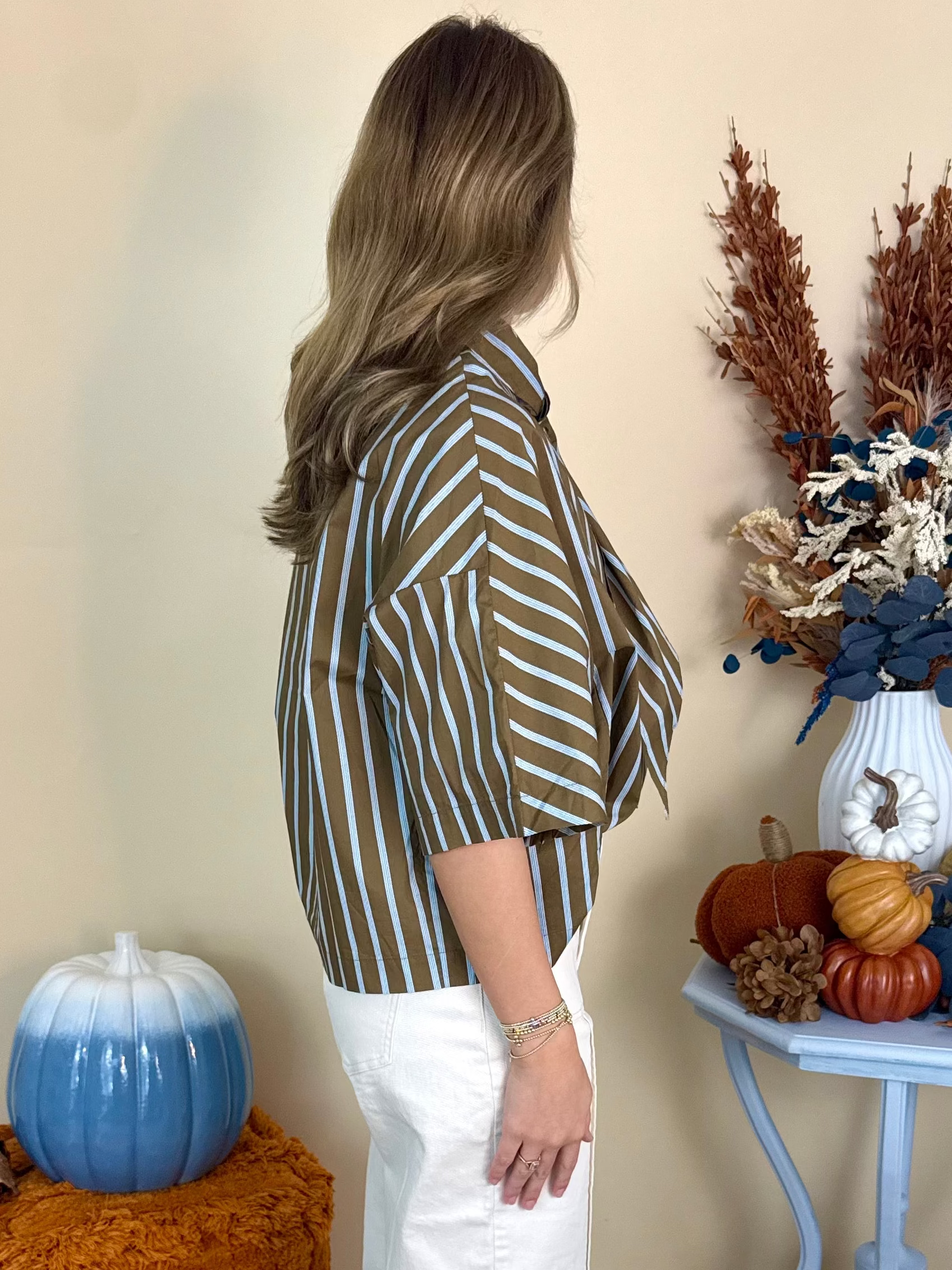 For Keeps Mocha Striped Front Tie Top-Shop-Womens-Boutique-Clothing