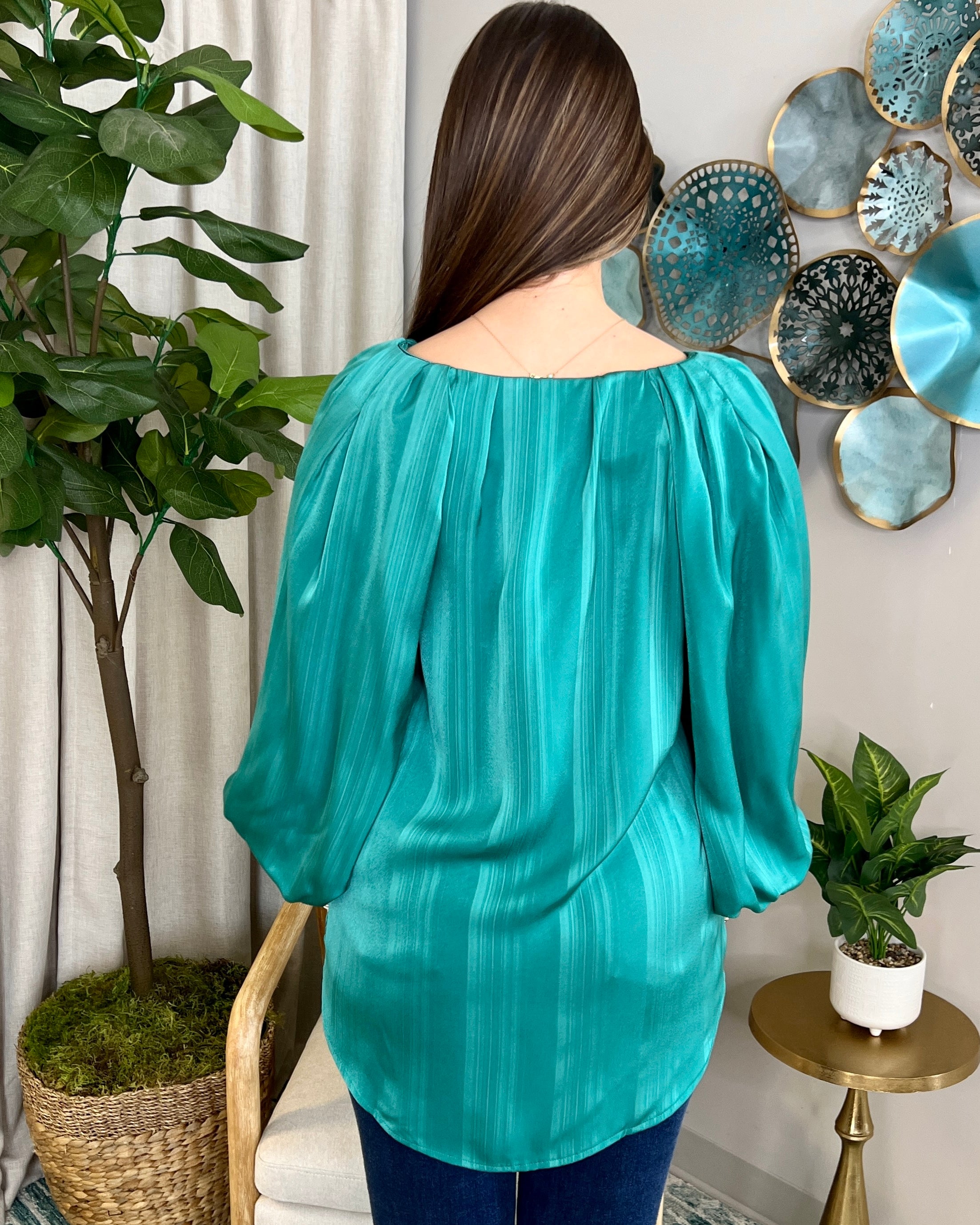 Chilly Wind Teal Green Satin Stripe Top-Shop-Womens-Boutique-Clothing