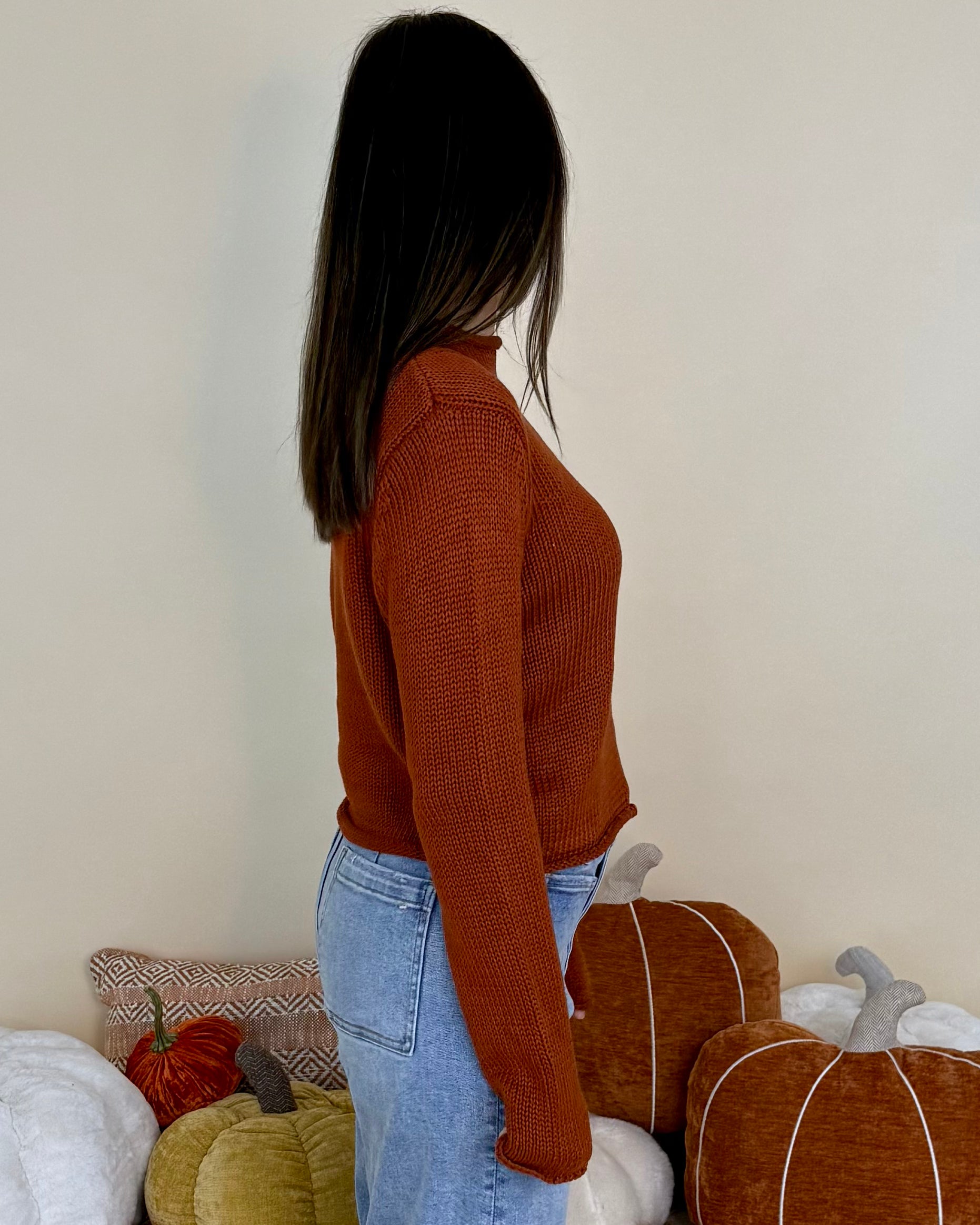 Better Than You Know Rust Rolled Sweater-Shop-Womens-Boutique-Clothing