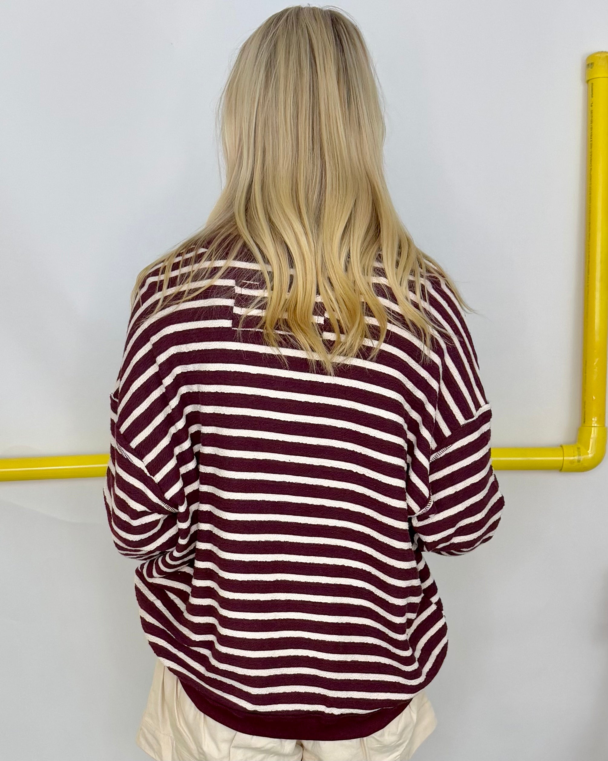 Can't Miss Wine Striped Textured Top-Shop-Womens-Boutique-Clothing