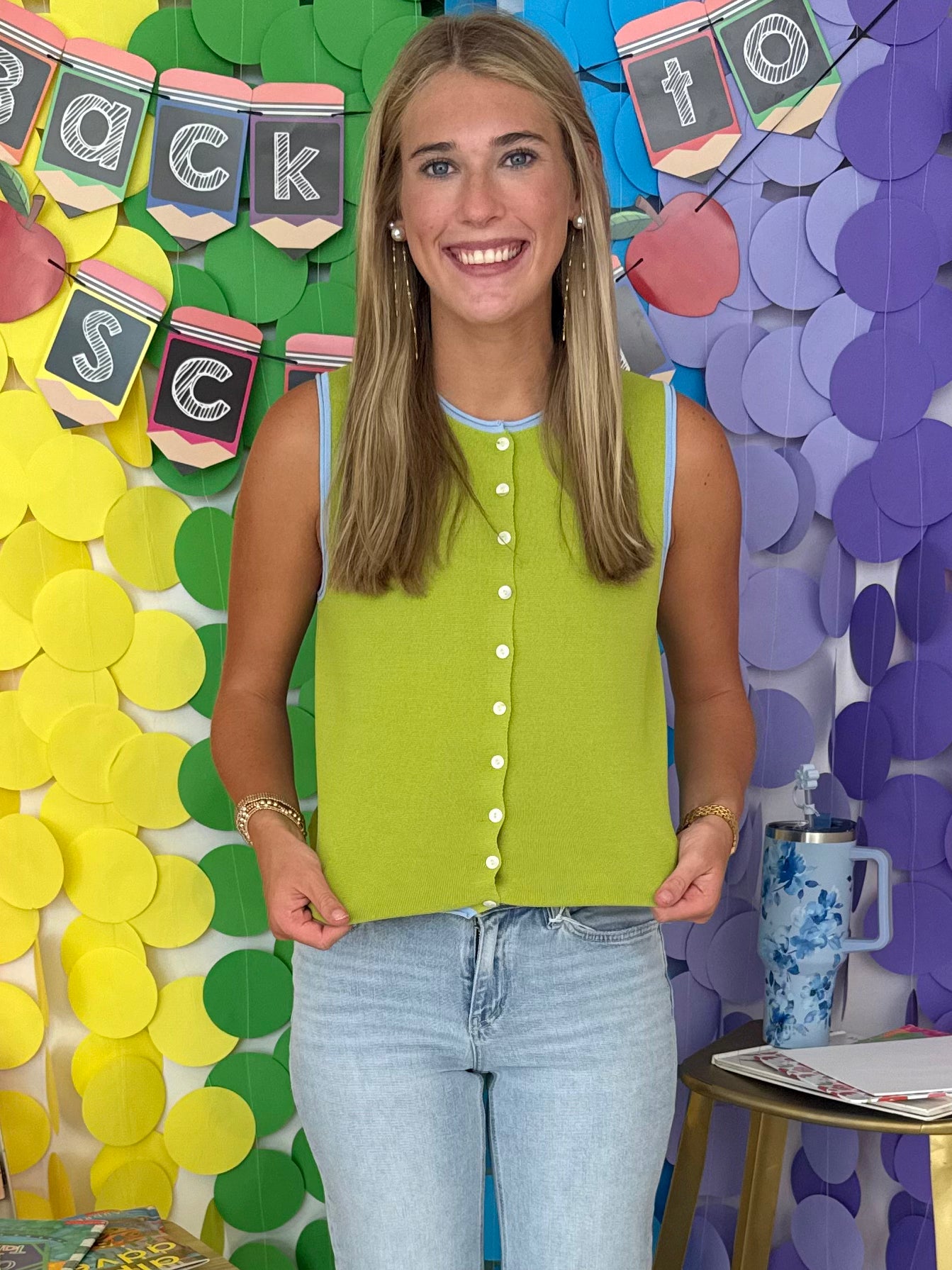 Something Special Lime Button Down Vest-Shop-Womens-Boutique-Clothing