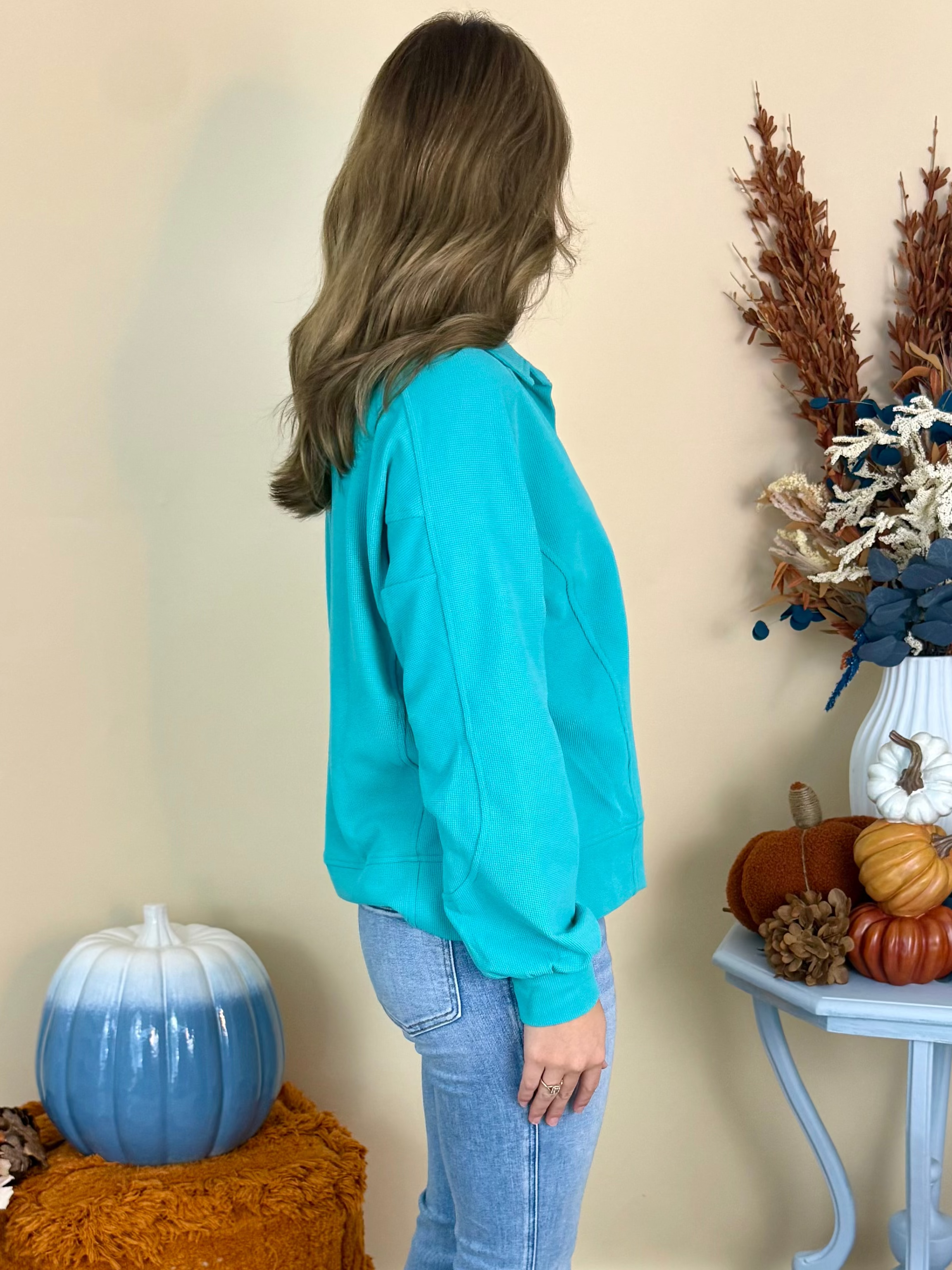 Countryside Charm Mint Waffle Collared Pullover Top-Shop-Womens-Boutique-Clothing