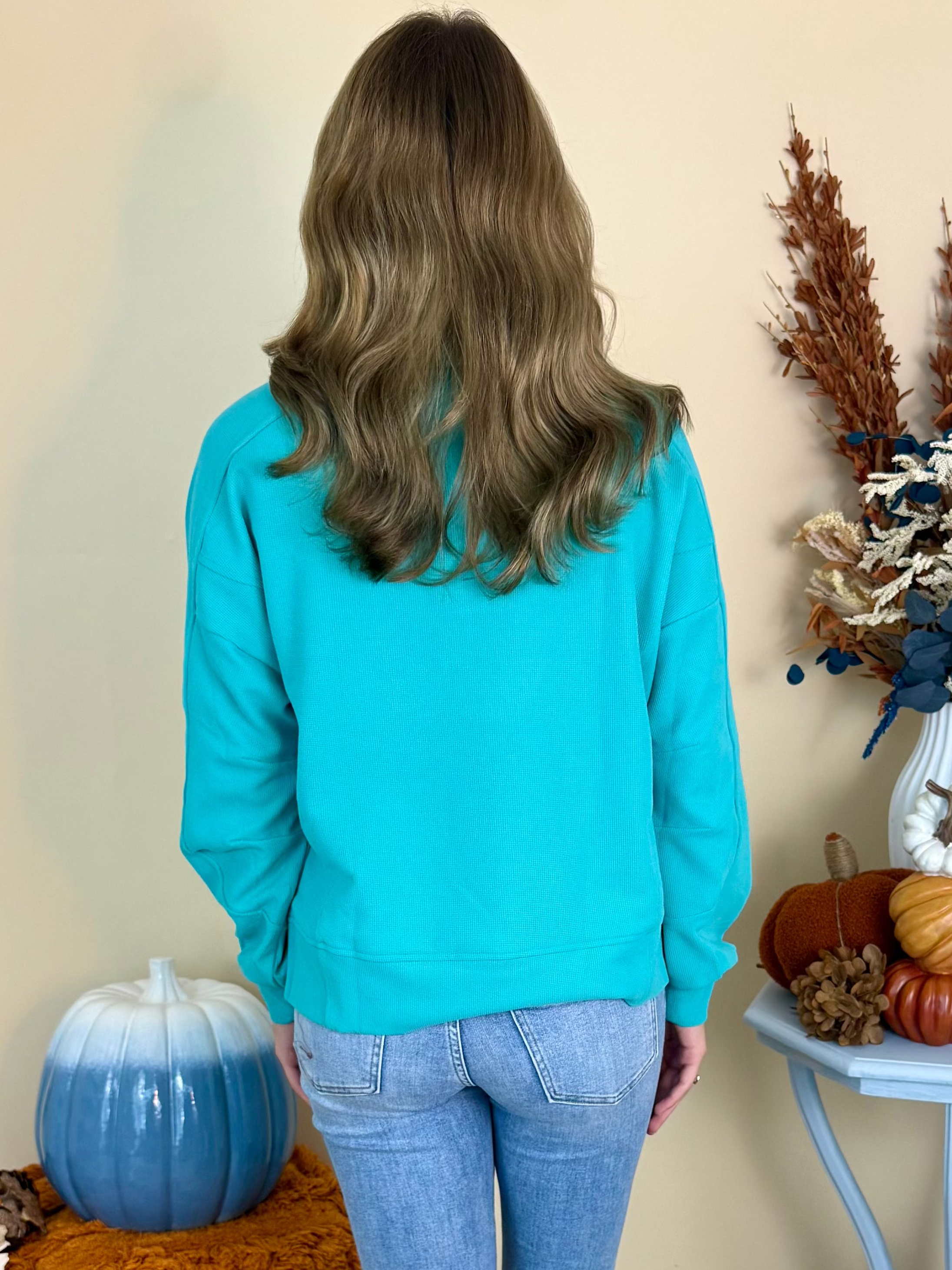 Countryside Charm Mint Waffle Collared Pullover Top-Shop-Womens-Boutique-Clothing