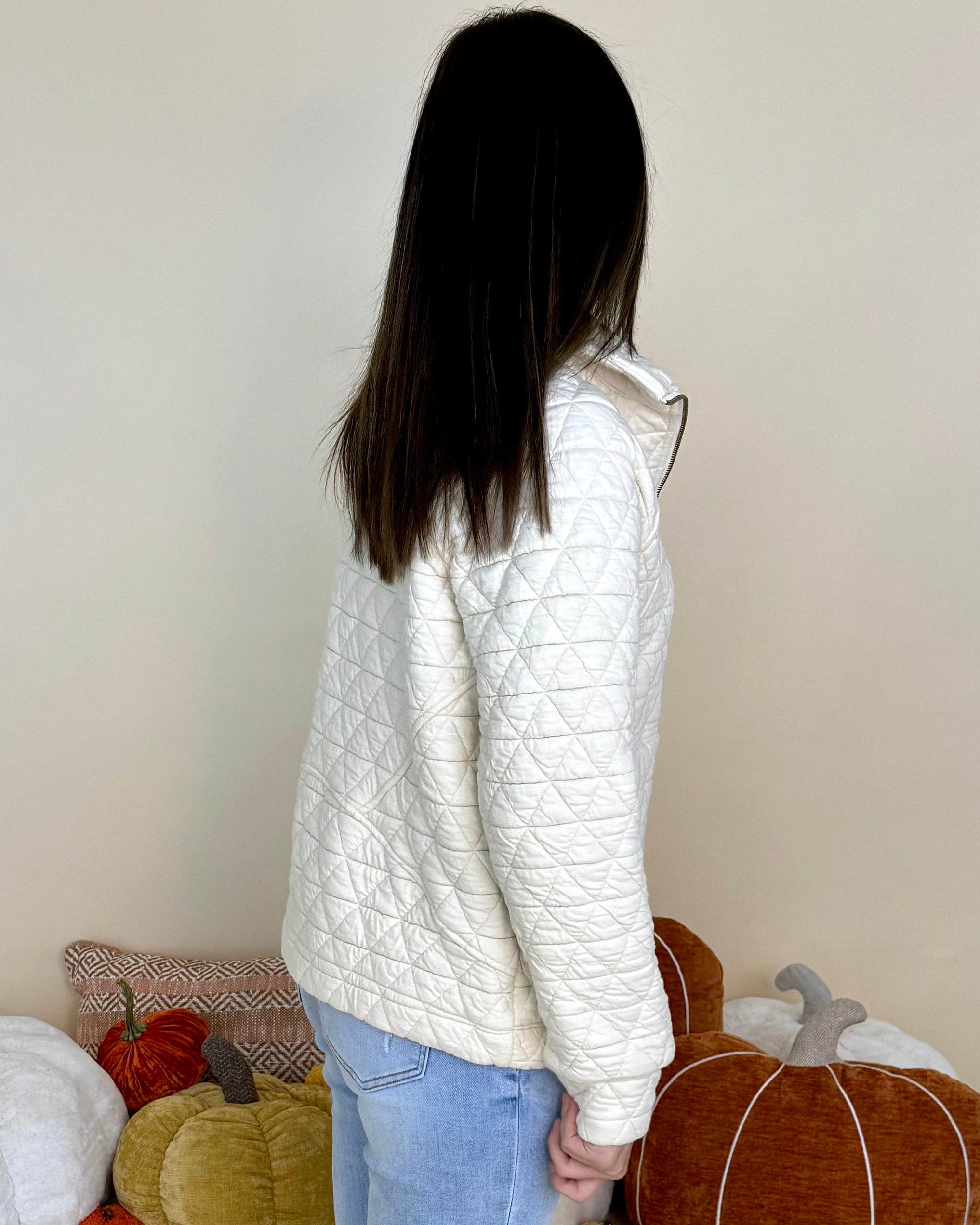On Another Note Cream Zip Quilted Sweatshirt-Shop-Womens-Boutique-Clothing