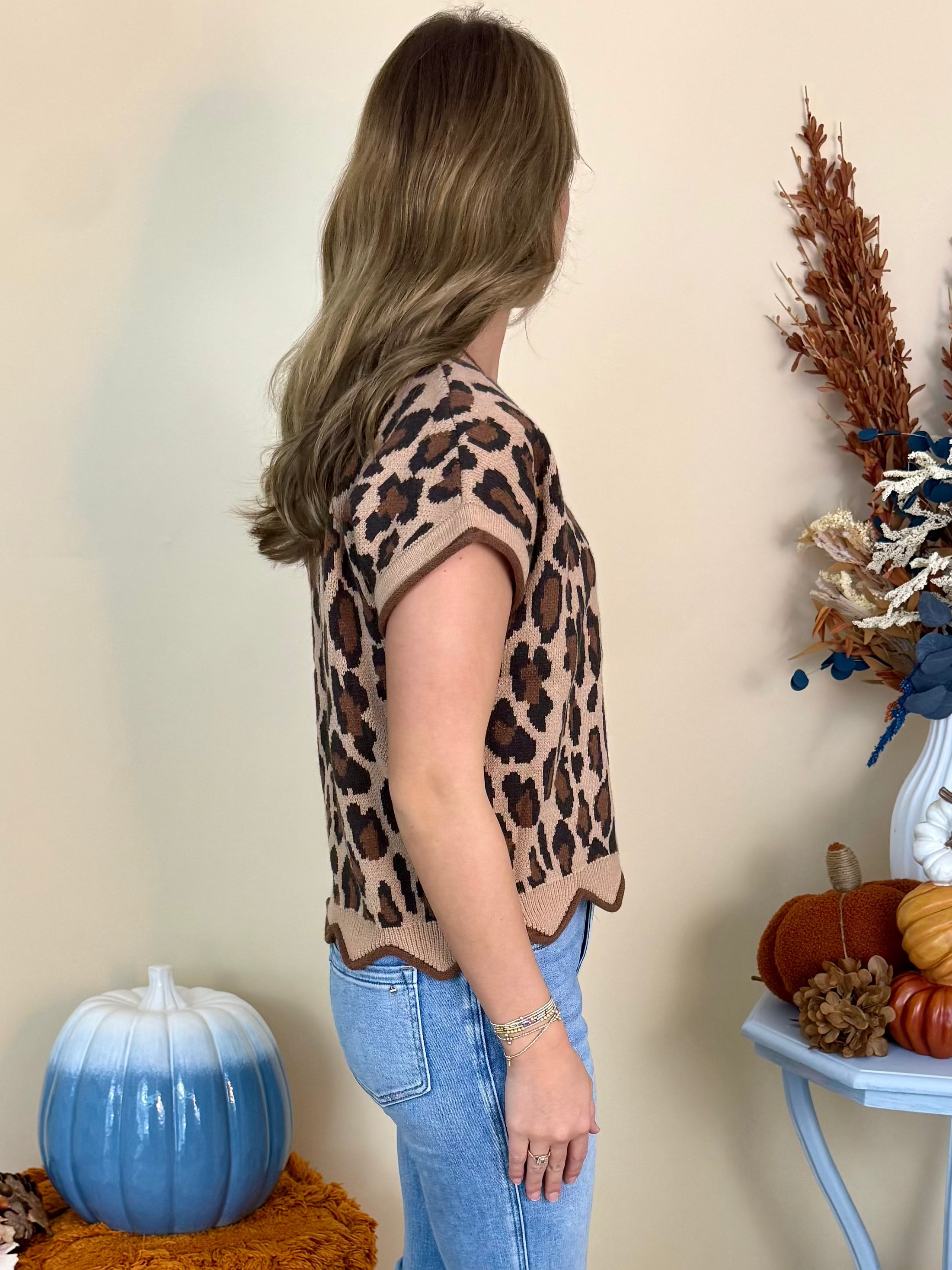 Falling Slowly Taupe Leopard Print Short Sleeve Sweater-Shop-Womens-Boutique-Clothing