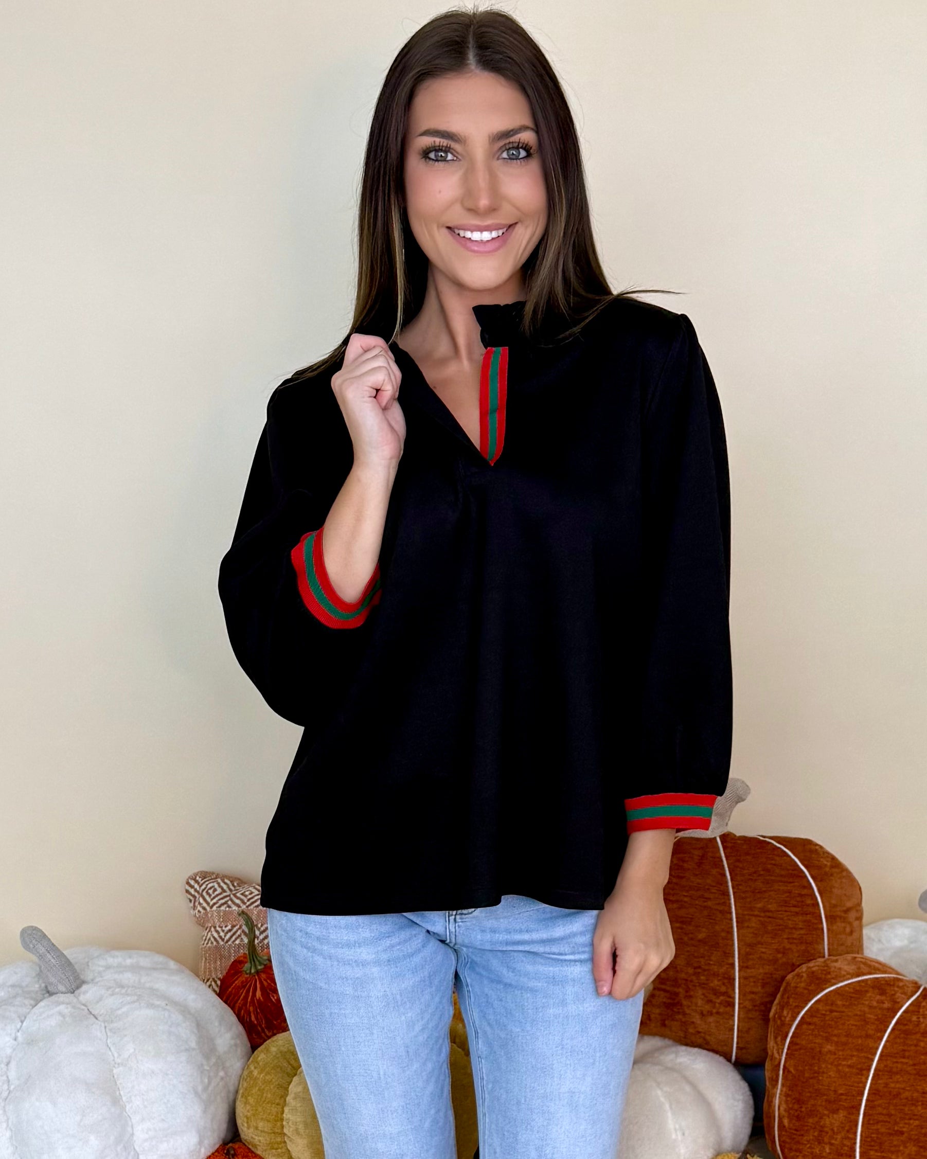 Face The Day Black Stripe Ruffle Top-Shop-Womens-Boutique-Clothing