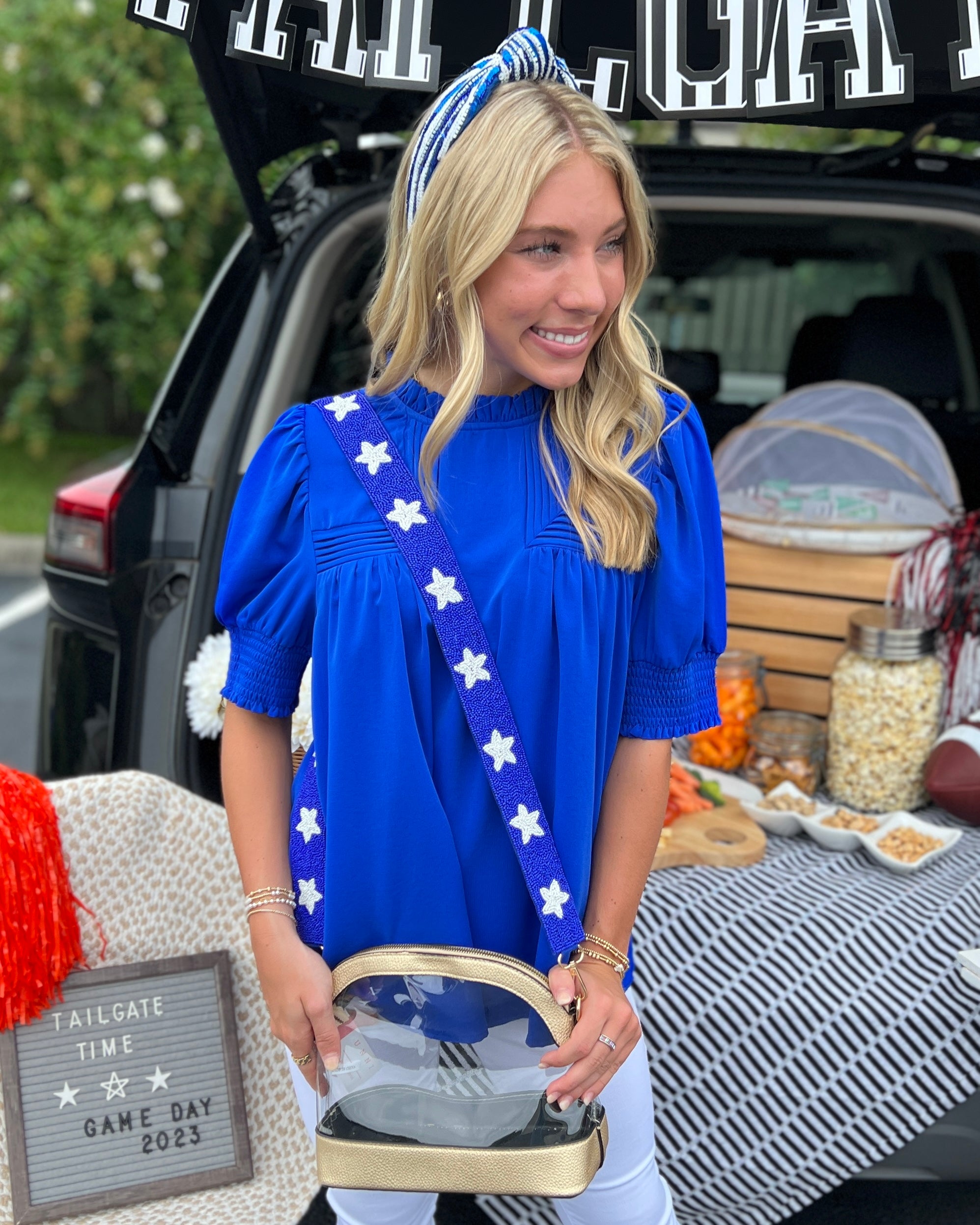 It's Game Day Blue and White Sequin Stripe Headband-Regular-Shop-Womens-Boutique-Clothing