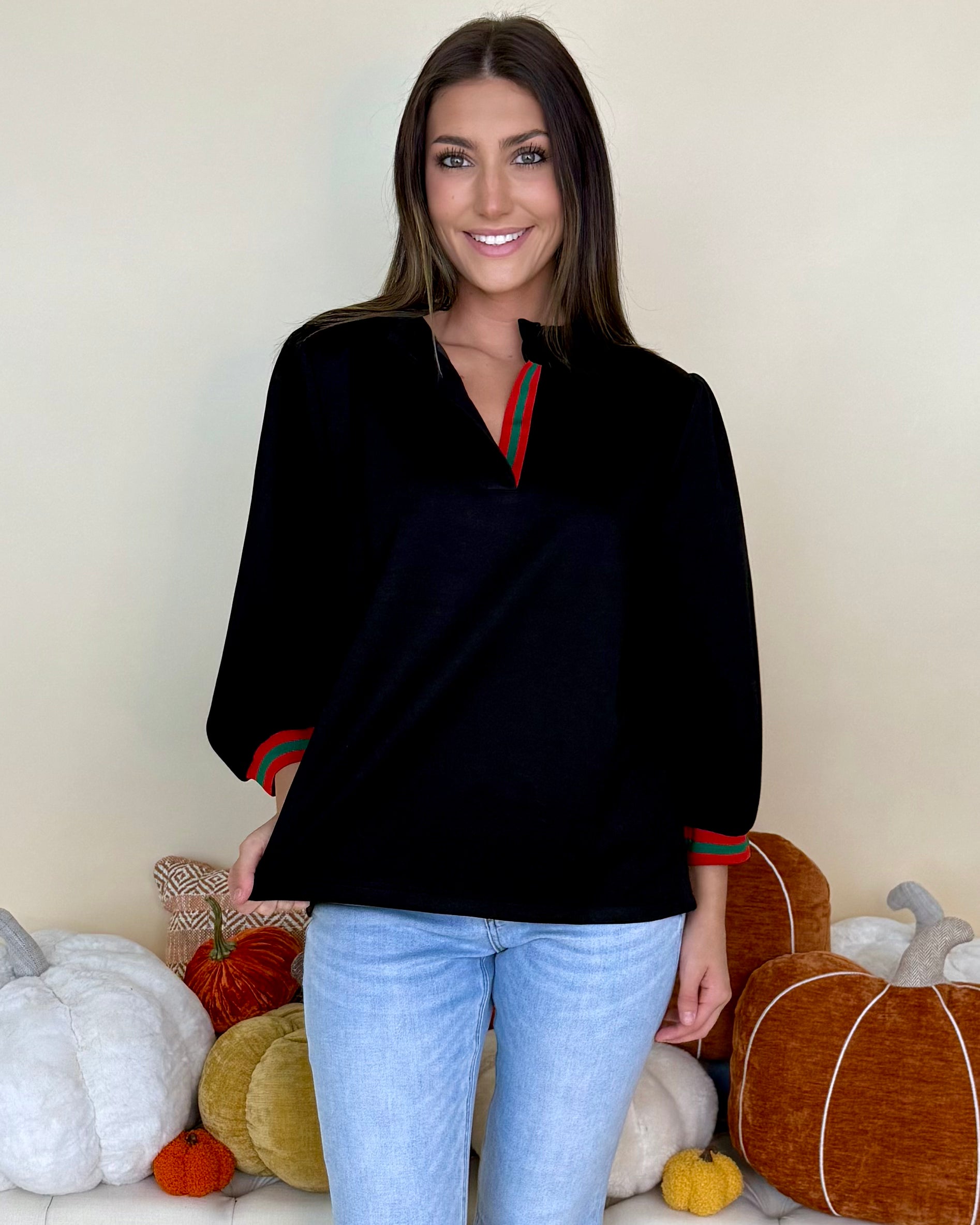 Face The Day Black Stripe Ruffle Top-Shop-Womens-Boutique-Clothing