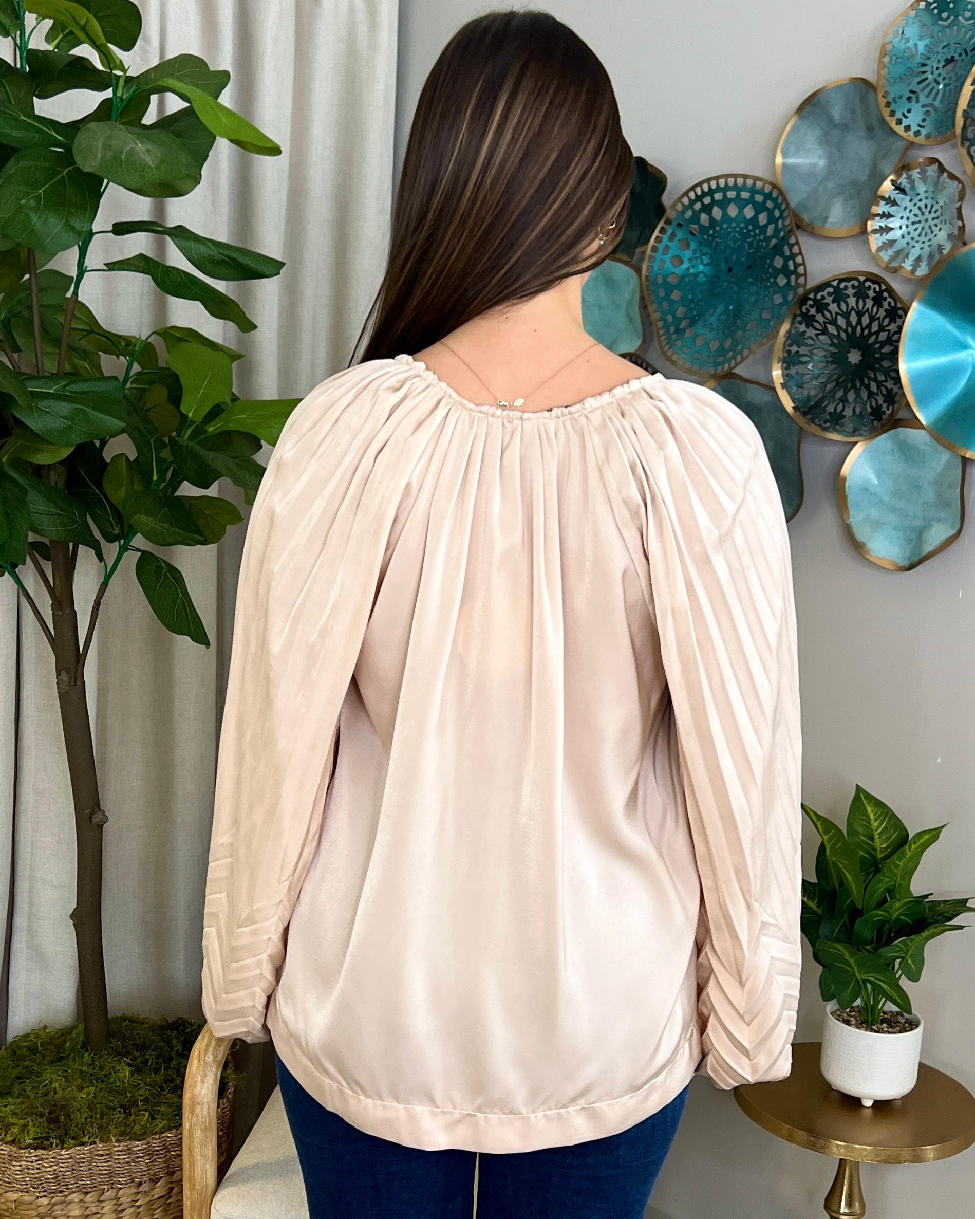 Opening Act Champagne Pleated Top-Shop-Womens-Boutique-Clothing