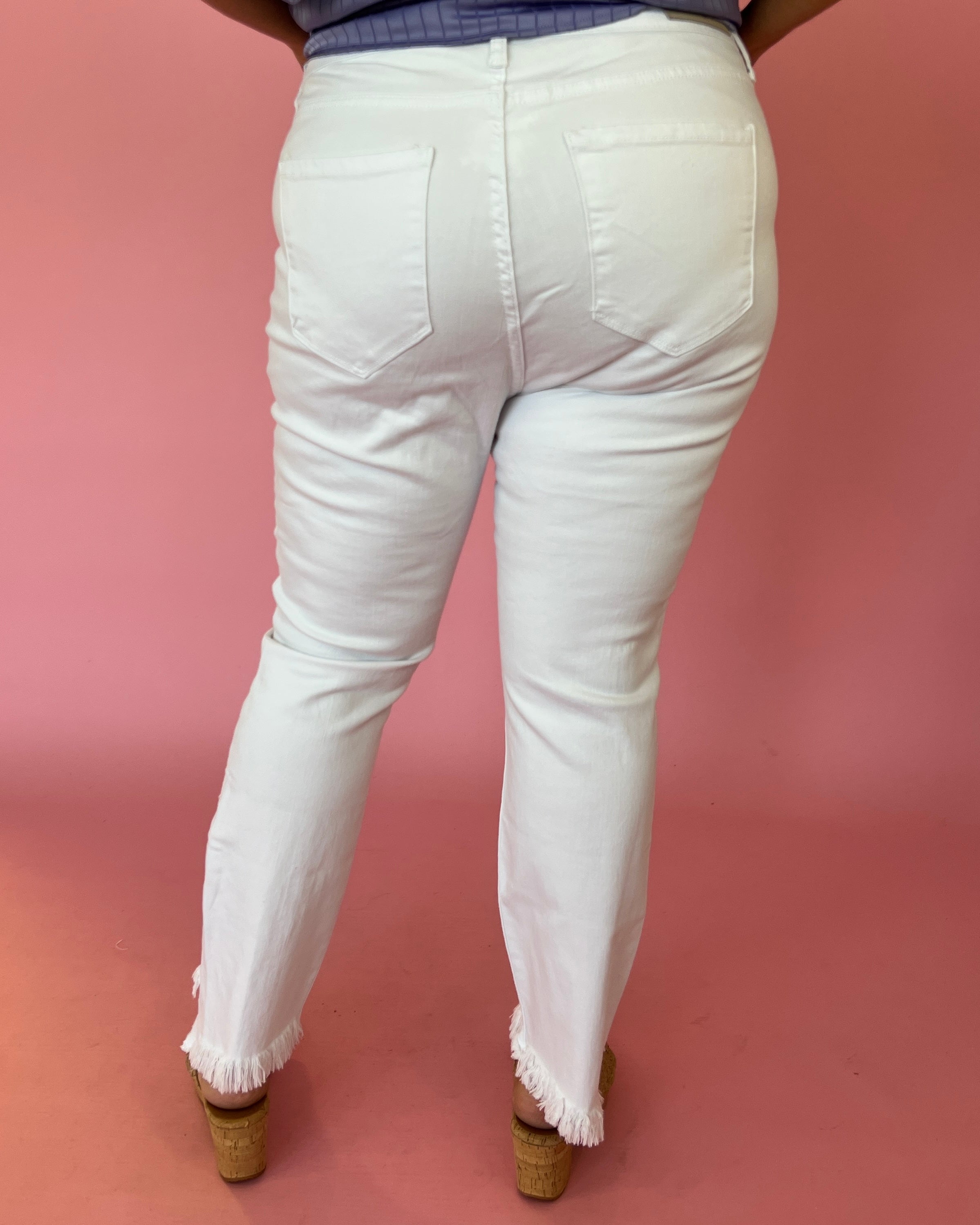 Number One Fan White Plus Frayed Hem Skinny Jeans-Shop-Womens-Boutique-Clothing