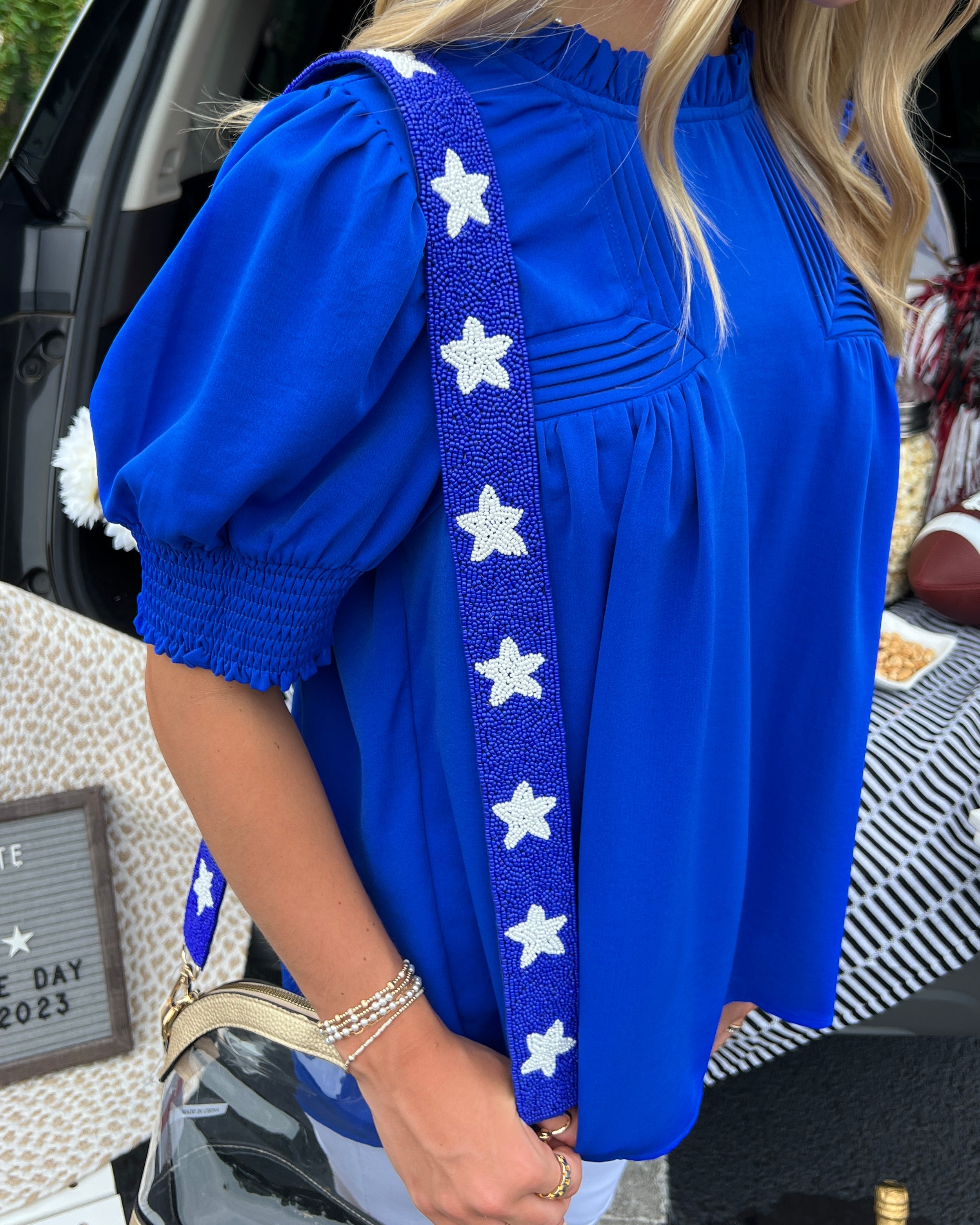 Halftime Happy Royal Blue Beaded Star Purse Strap-Regular-Shop-Womens-Boutique-Clothing