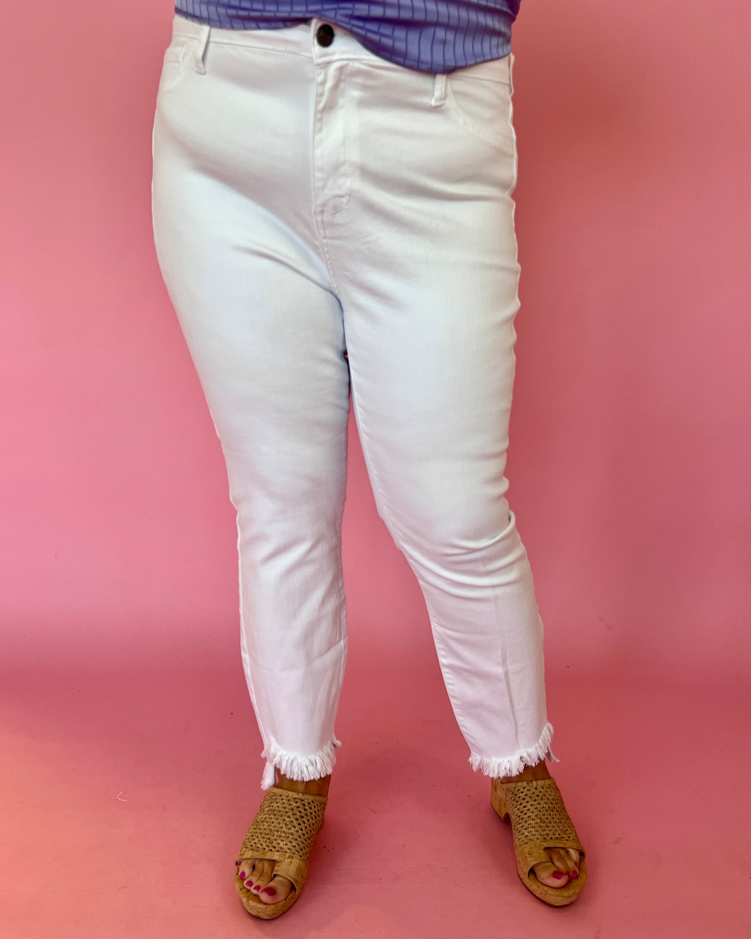 Number One Fan White Plus Frayed Hem Skinny Jeans-Shop-Womens-Boutique-Clothing