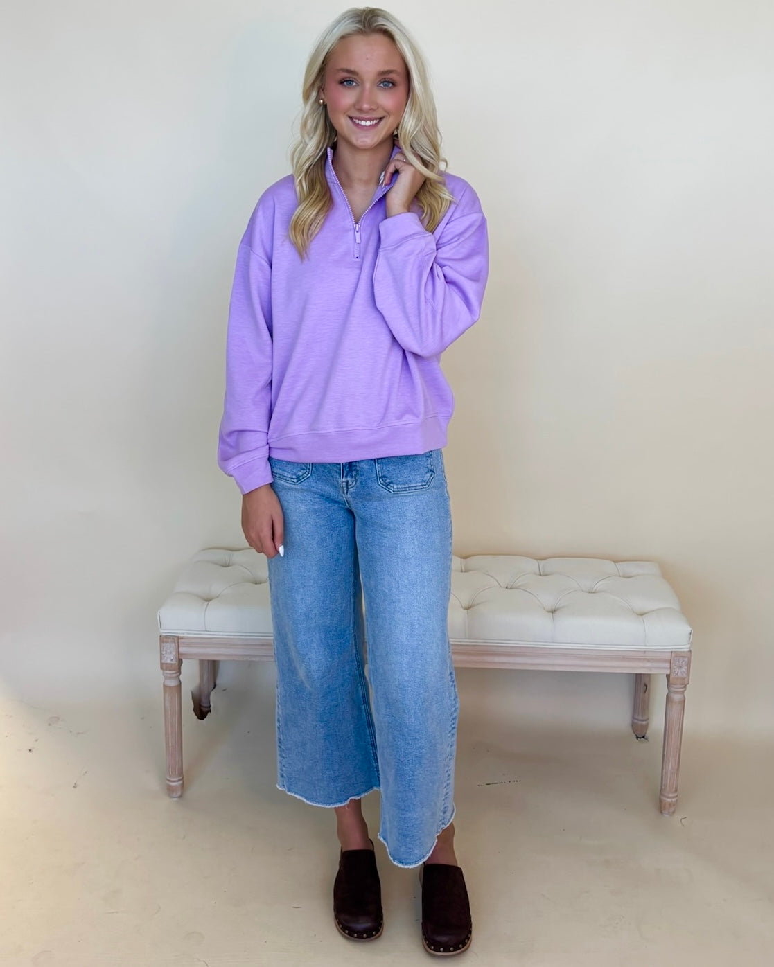 Wear Easy B Lavender Half Zip Sweatshirt-Shop-Womens-Boutique-Clothing