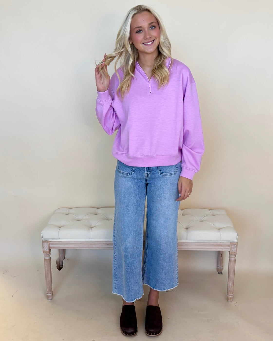 Wear Easy Mauve Half Zip Sweatshirt-Shop-Womens-Boutique-Clothing