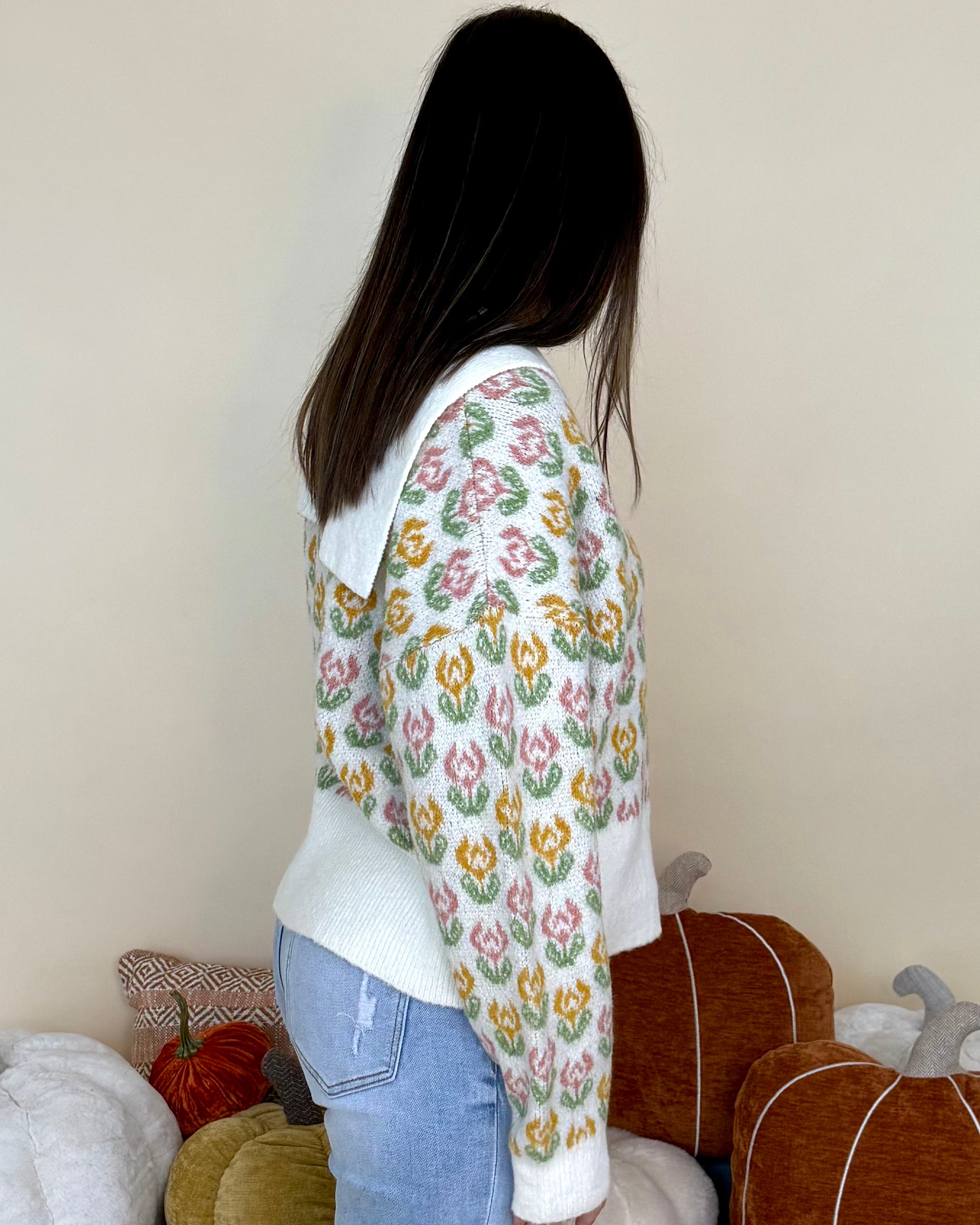 Cozy Season Ivory Floral Sailor Collar Sweater-Shop-Womens-Boutique-Clothing