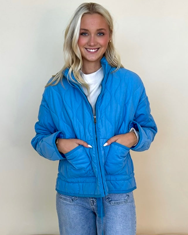 Crisp Air Ocean Blue Quilted Jacket-Shop-Womens-Boutique-Clothing