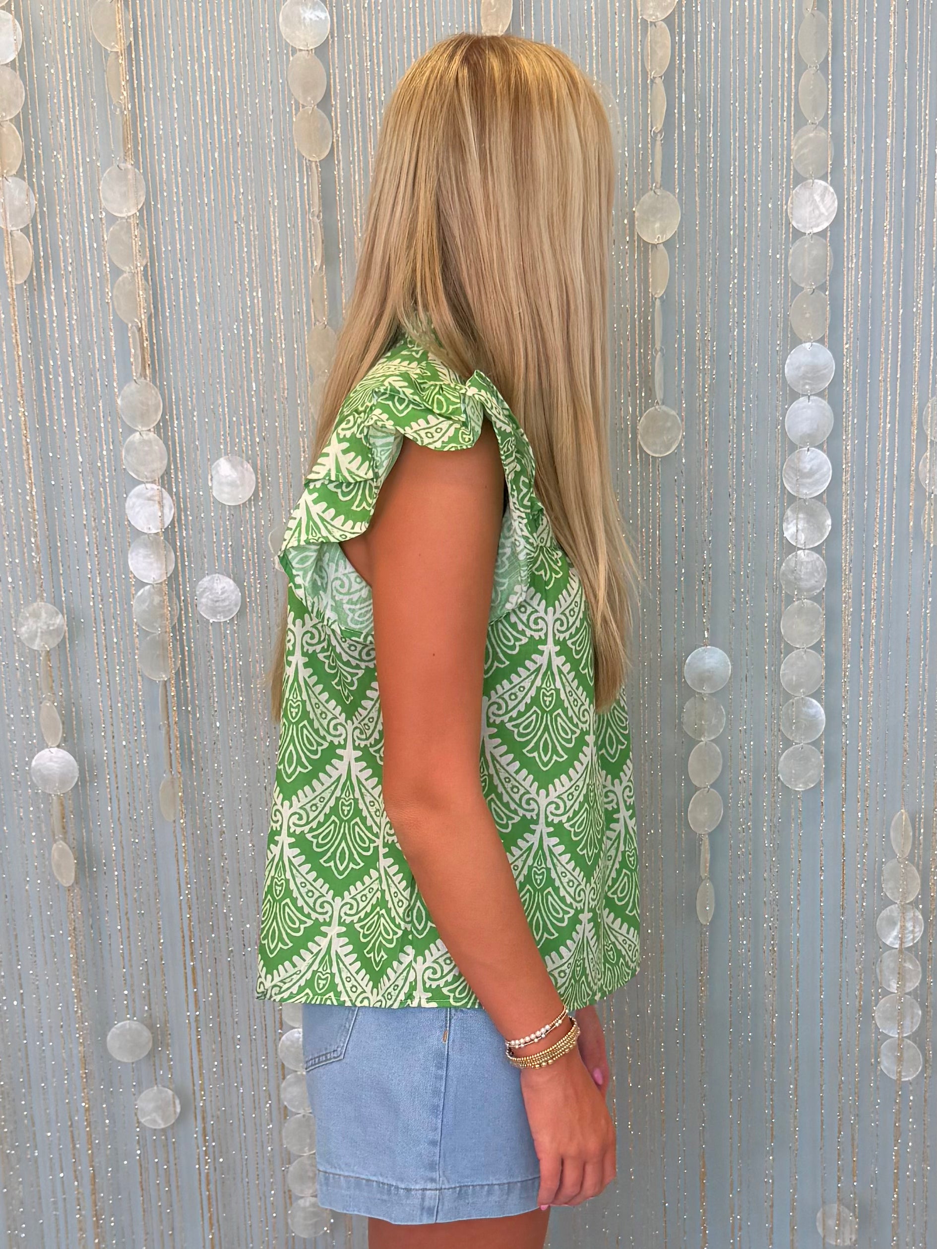 Lovely Mood Green Print Flutter Sleeve Top-Shop-Womens-Boutique-Clothing