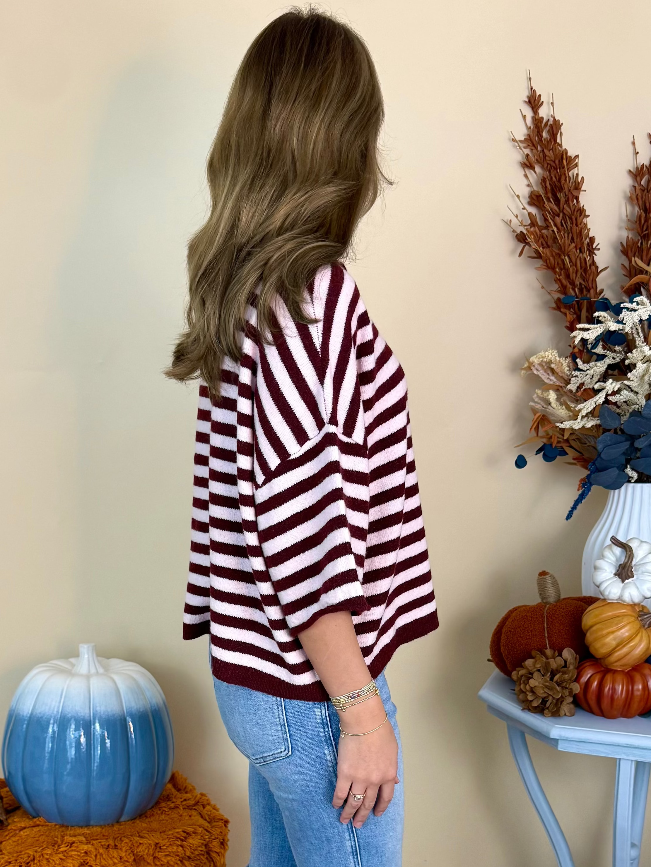 Your Move Burgundy Stripe SS Cardigan-Shop-Womens-Boutique-Clothing