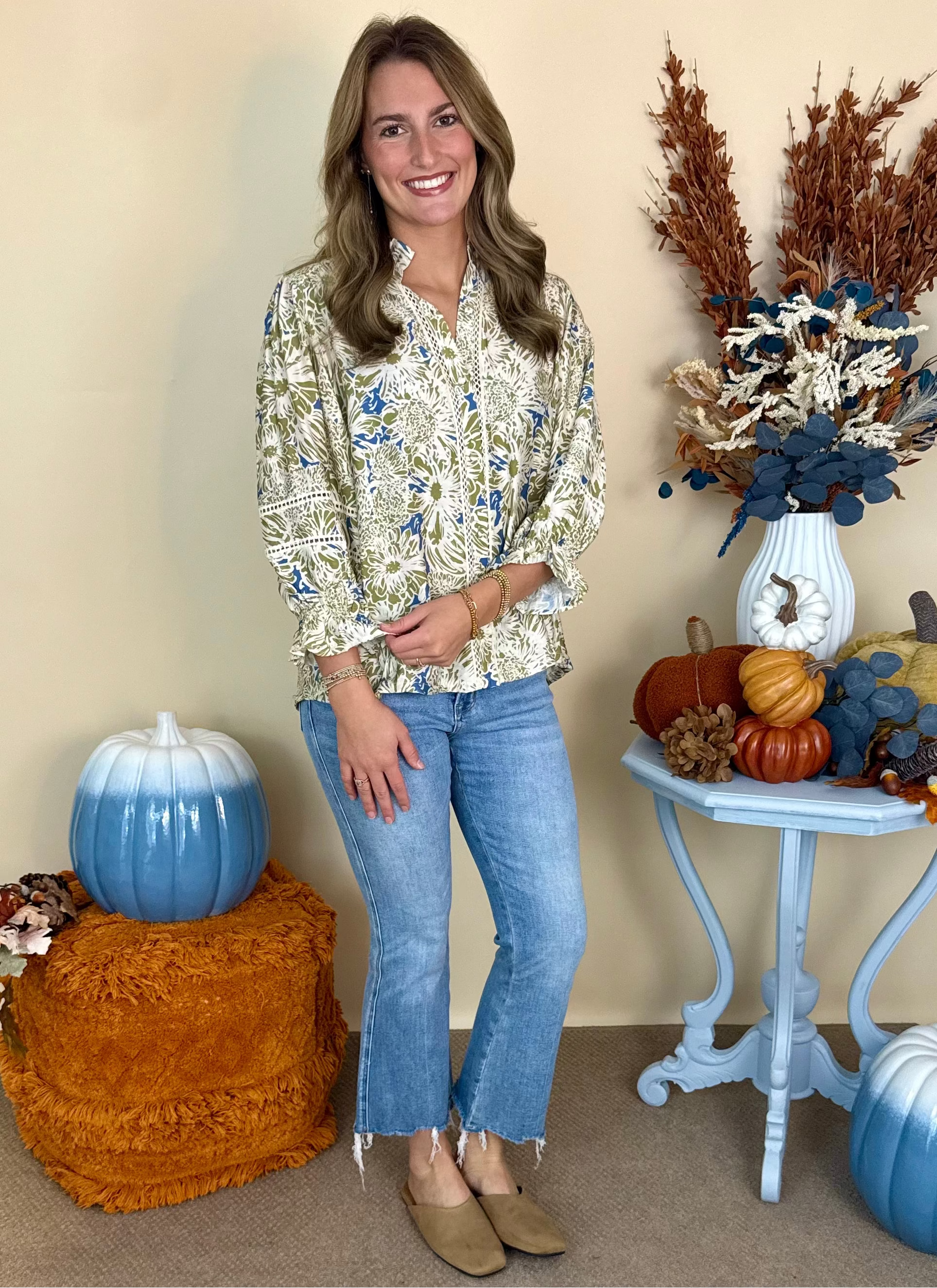 On the Avenue Olive Floral Lace Detail Button Down Top-Shop-Womens-Boutique-Clothing