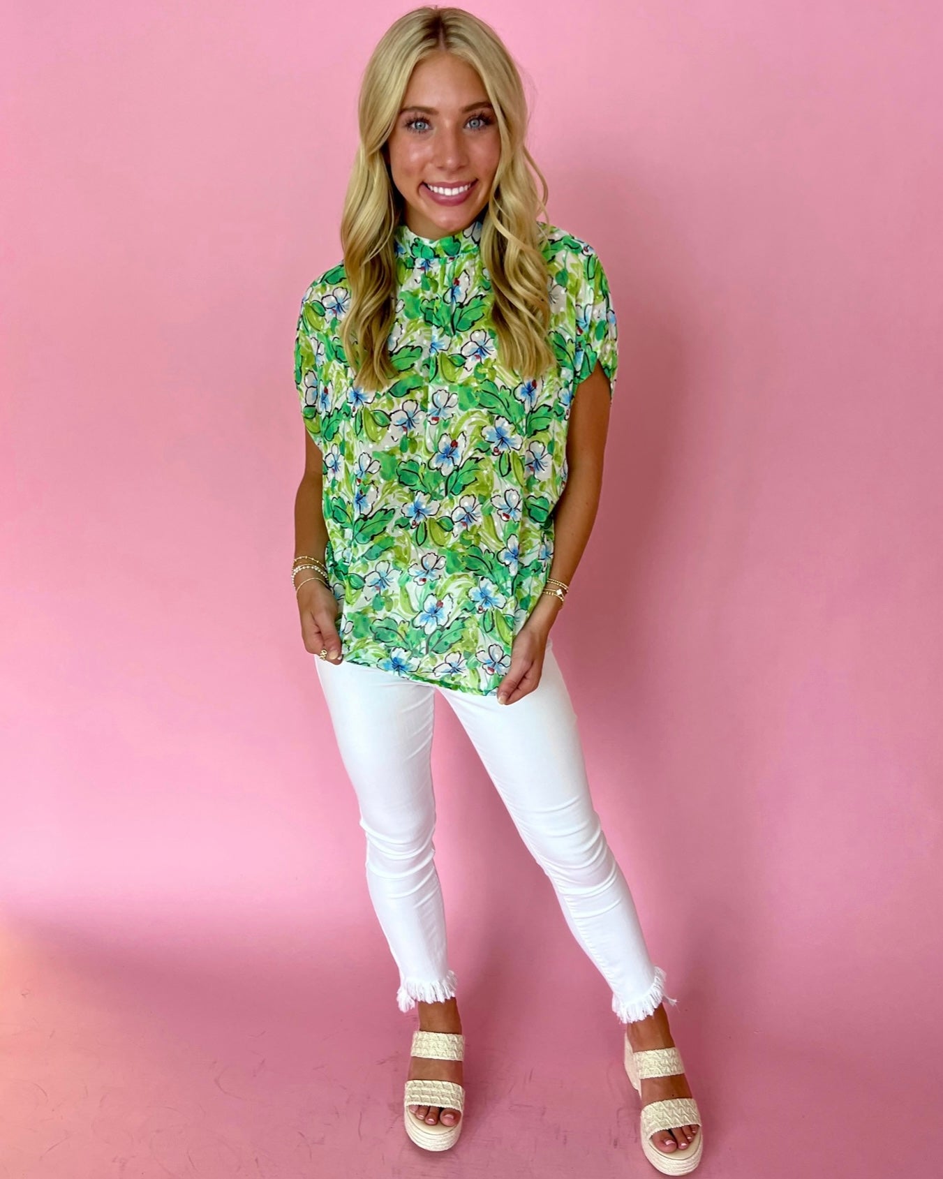 Be Beautiful Green Tie Bow Flower Top-Shop-Womens-Boutique-Clothing