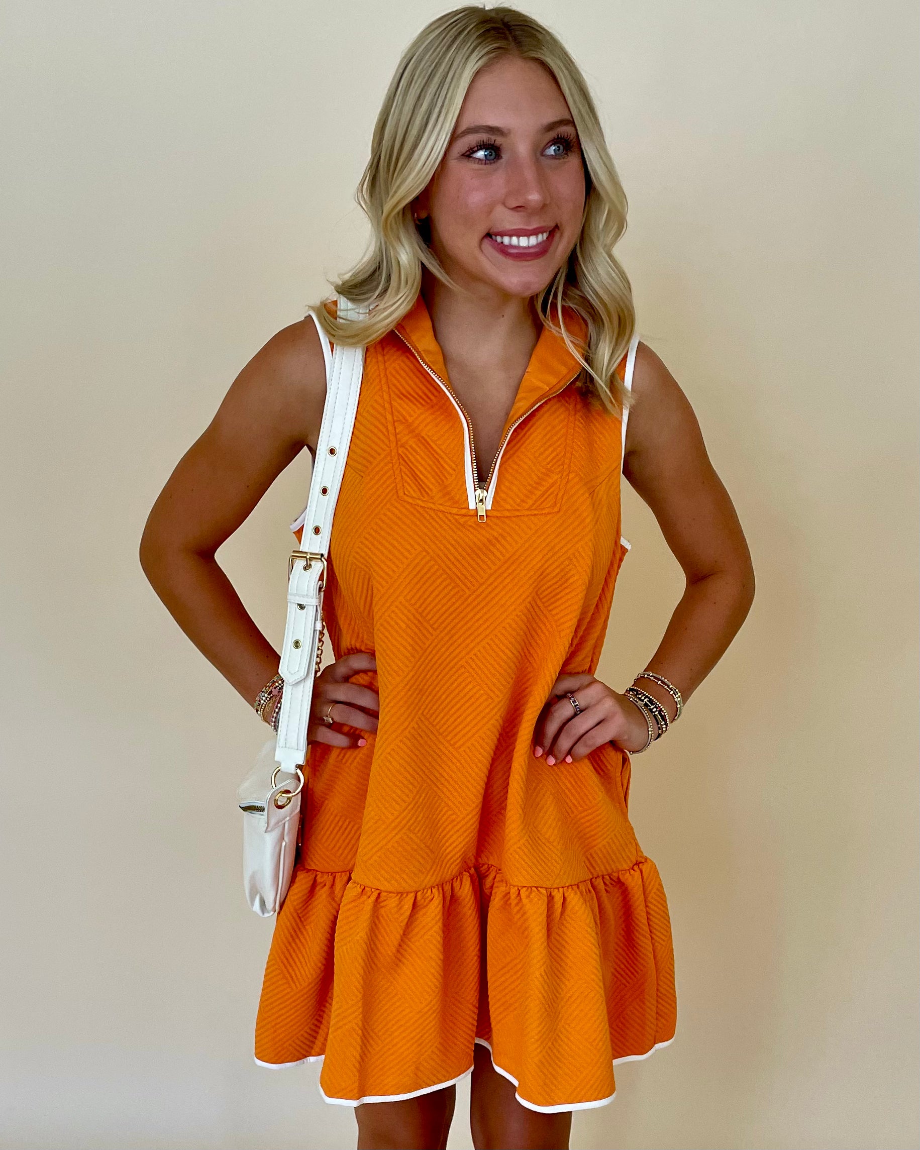 Things Happen Tangerine Half Zip Dress-Shop-Womens-Boutique-Clothing