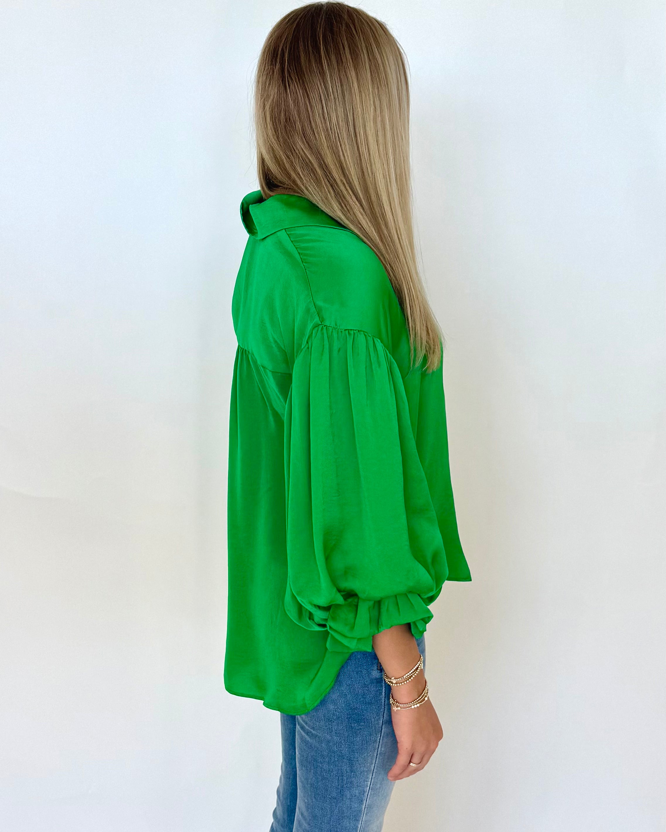 Till Dusk Kelly Green Button Up Top-Shop-Womens-Boutique-Clothing