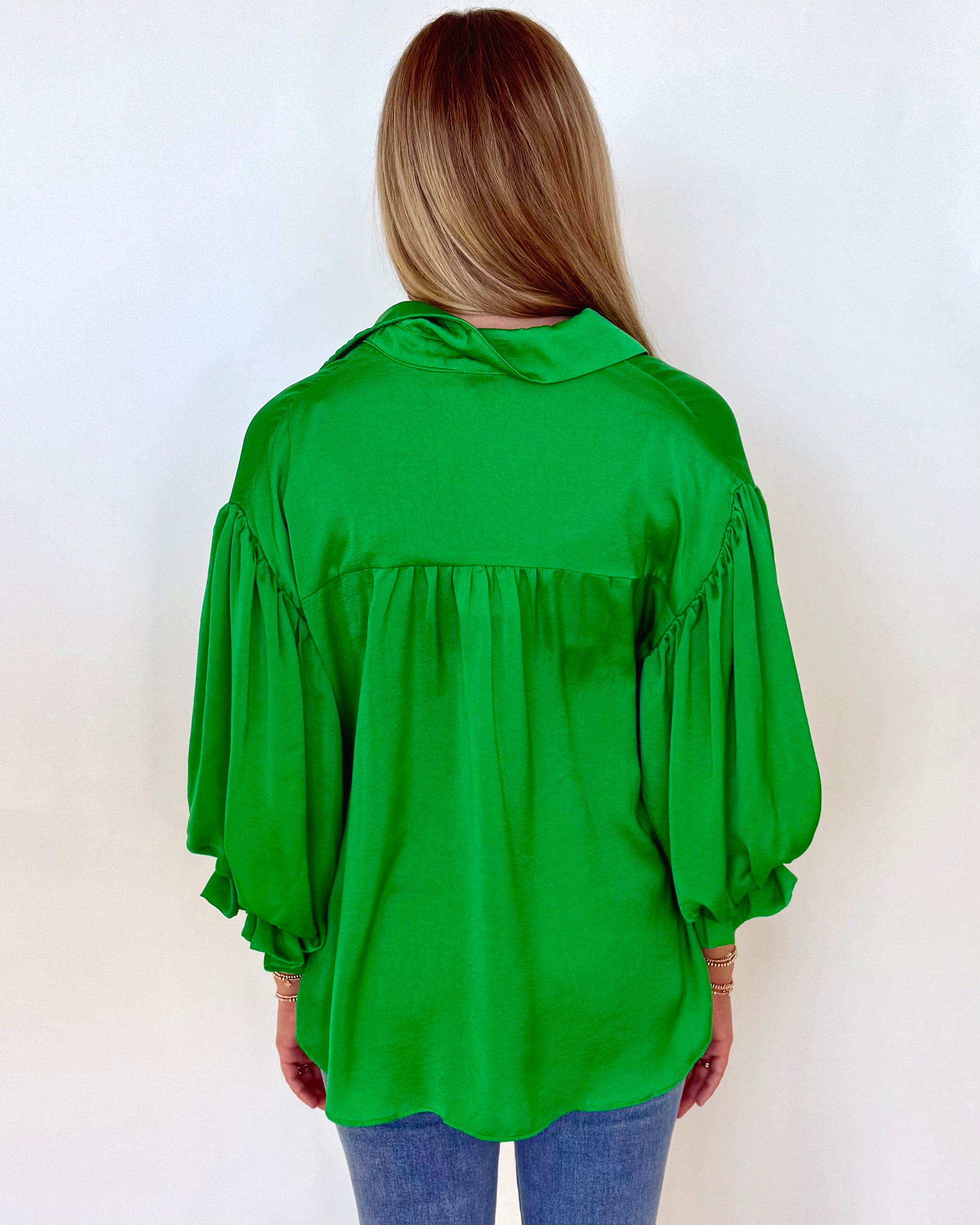 Till Dusk Kelly Green Button Up Top-Shop-Womens-Boutique-Clothing