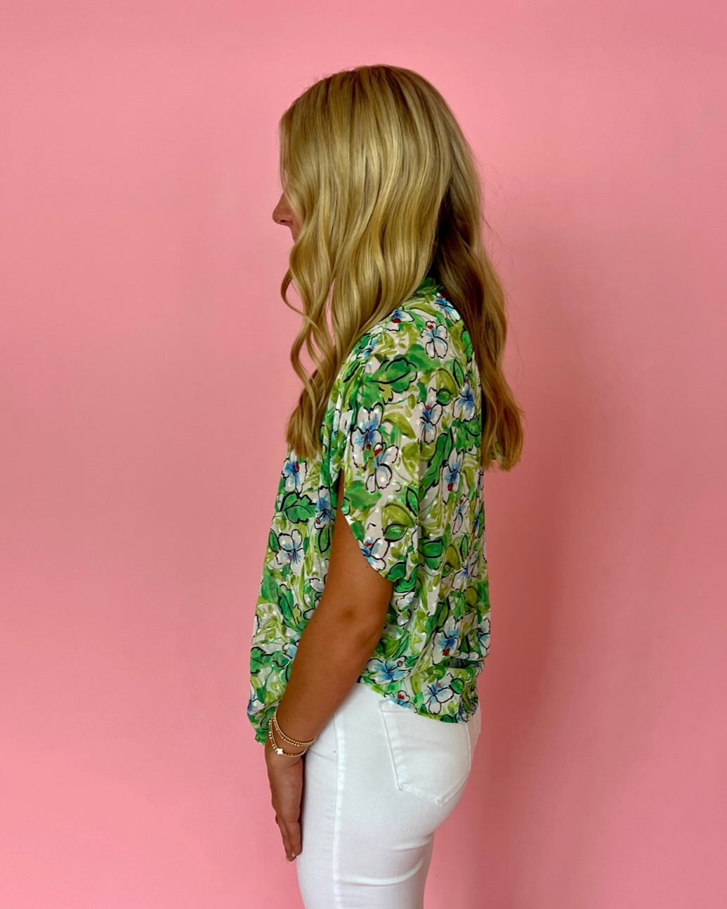 Be Beautiful Green Tie Bow Flower Top-Shop-Womens-Boutique-Clothing