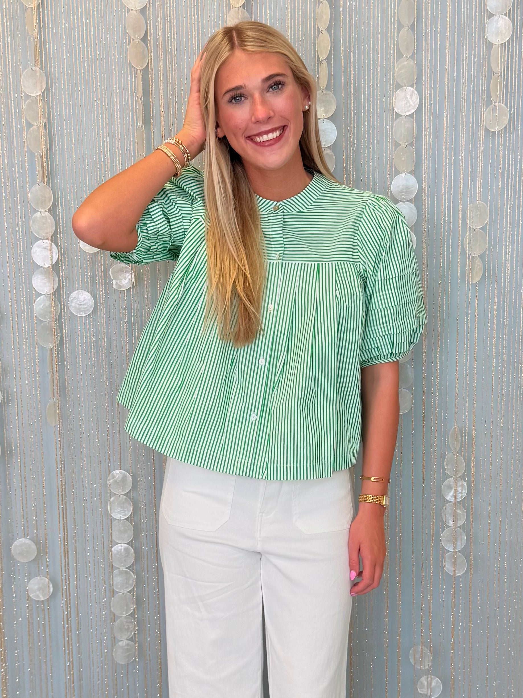 Classy Intentions Green Button Up Top-Shop-Womens-Boutique-Clothing